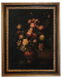 FLOWERS -À la manière de Mario Dei Fiori - Peinture italienne à la manière d'un clou sur toile