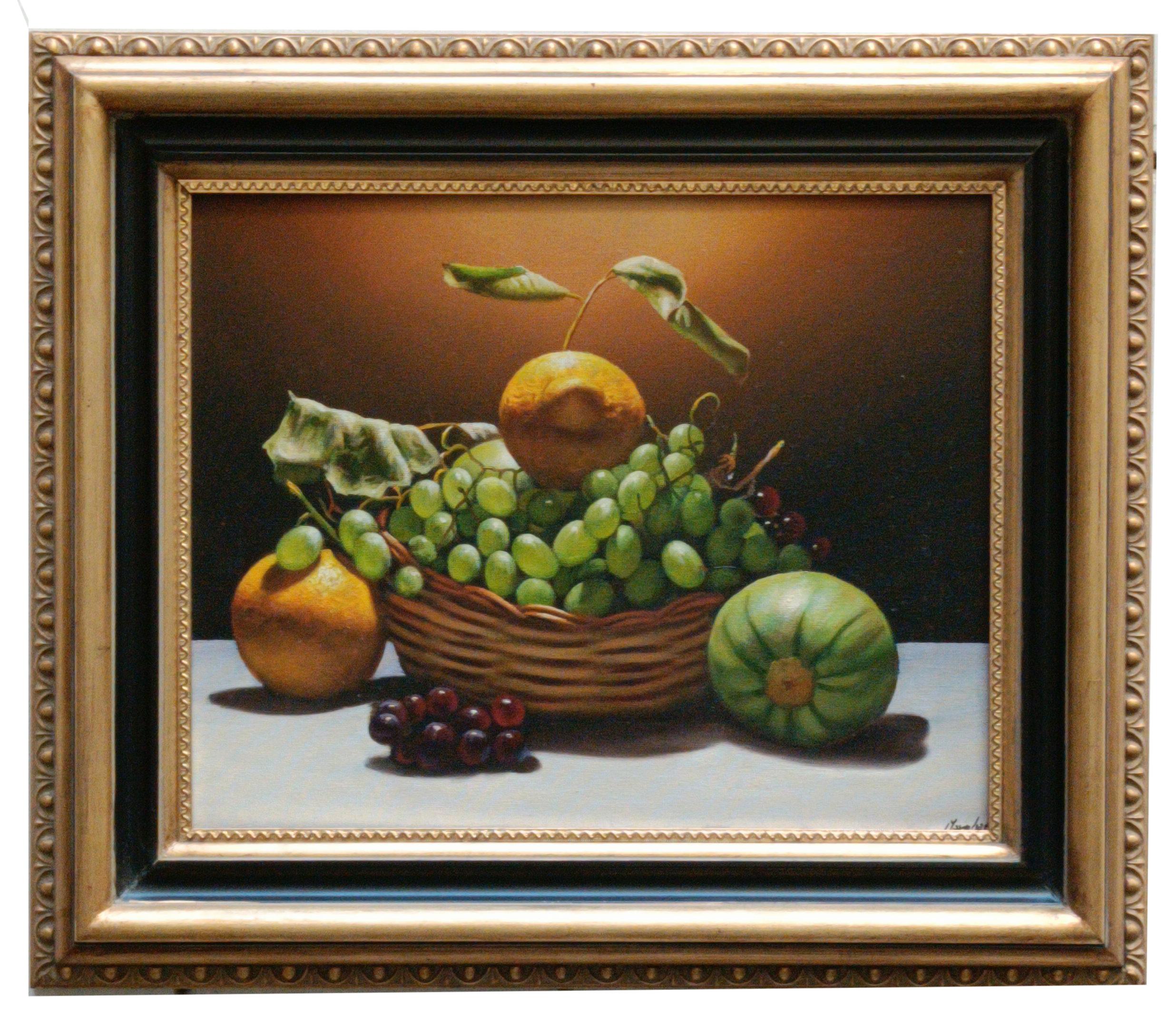 Still-Life Painting di Maximilian Ciccone - LIMONE, UVA E POMPINO - Iperrealismo italiano - natura morta olio su tela