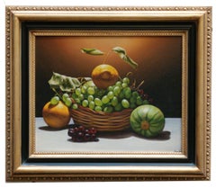 LEMON, GRAPE AND PUMPKIN- Hyperrealism Italian still life oil on canvas painting