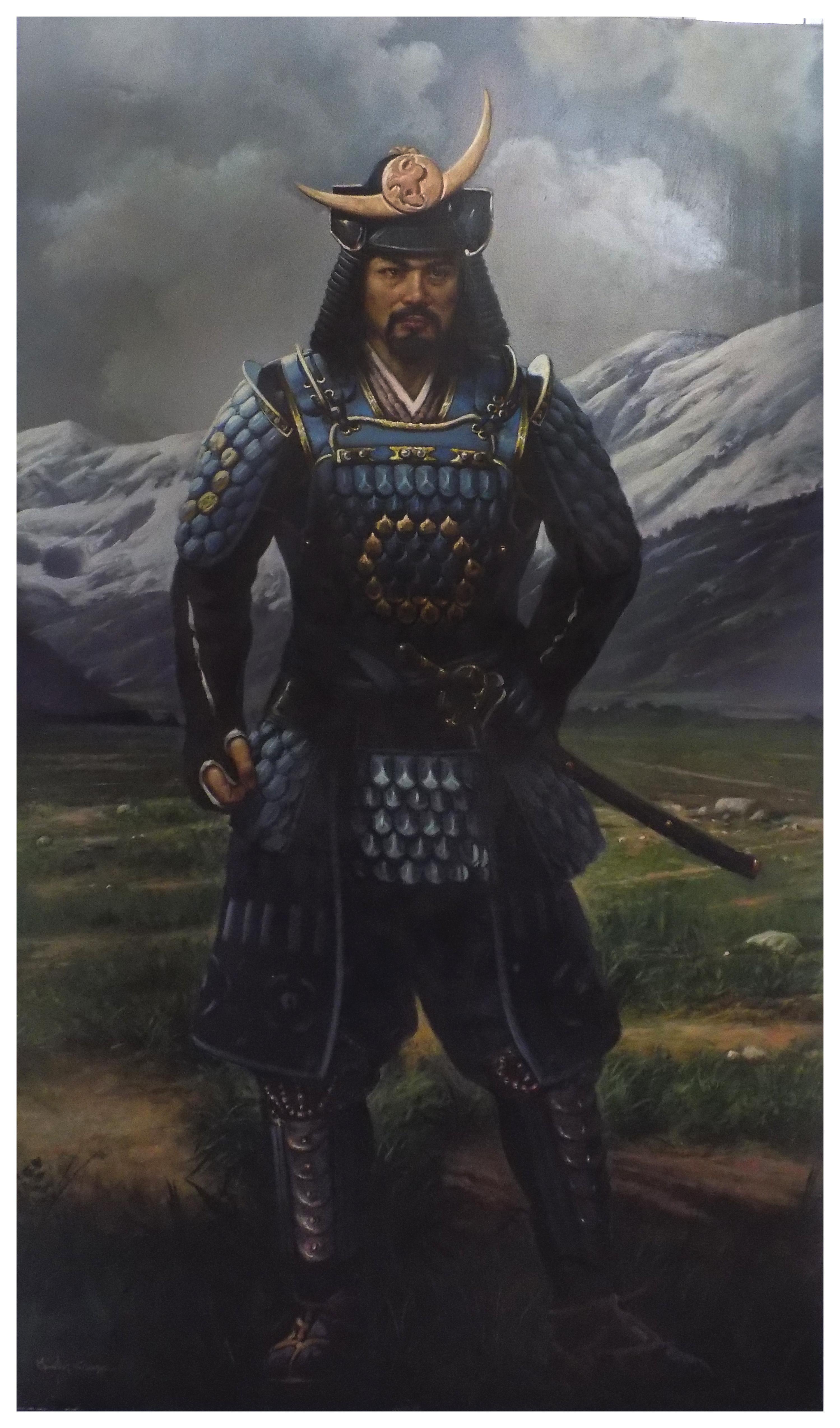 Portrait Painting de Maximilian Ciccone - SAMURAI -Escuela Italiana -  Óleo sobre lienzo Pintura figurativa italiana
