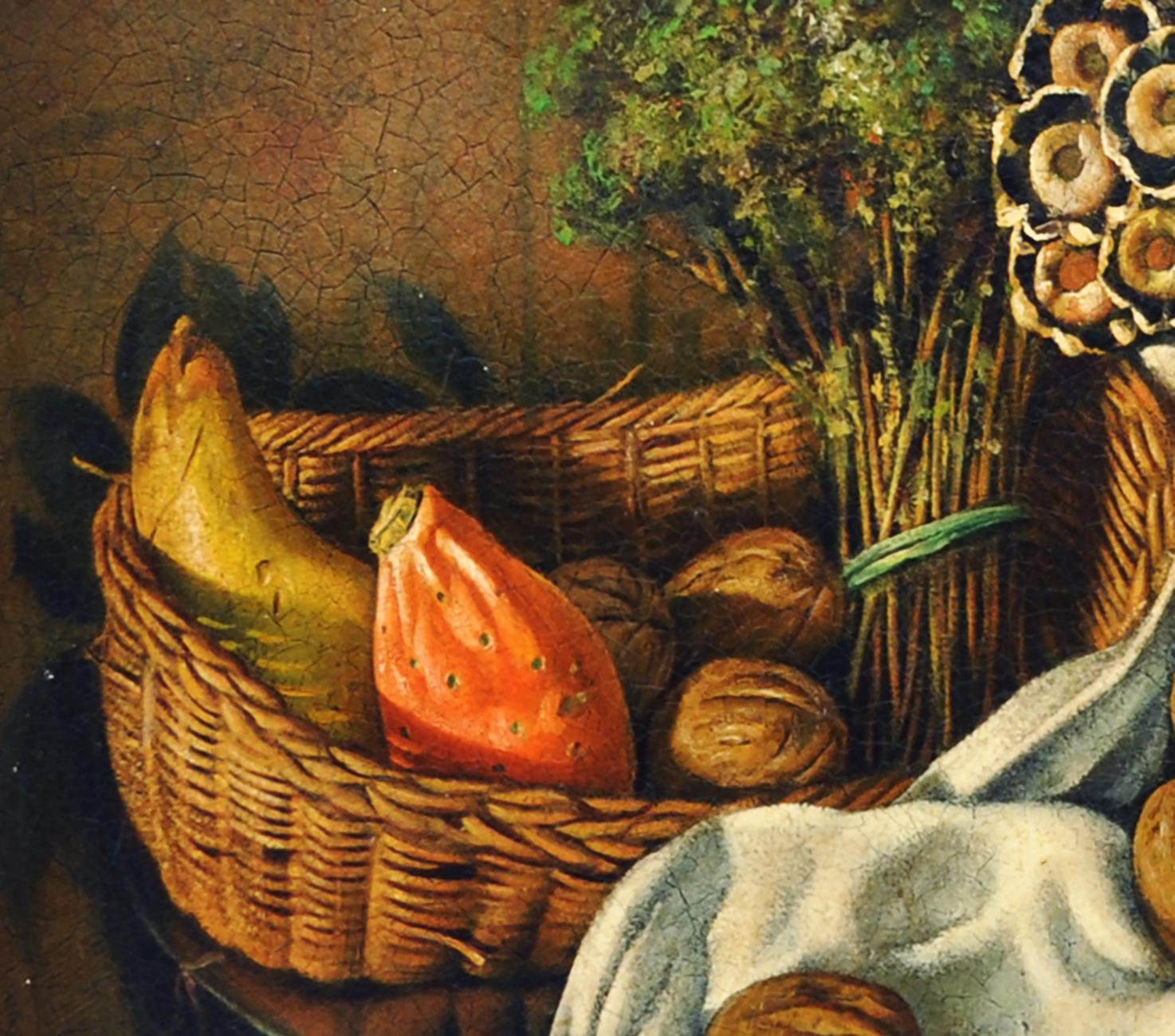 STILL LIFE OF FLOWERS AND FRUIT - Italian School - Oil on Canvas Italy Painting  For Sale 1