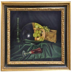 THE LENS AND THE GRAPES- Hyper- Realistic- Still Life Oil on Canvas Painting