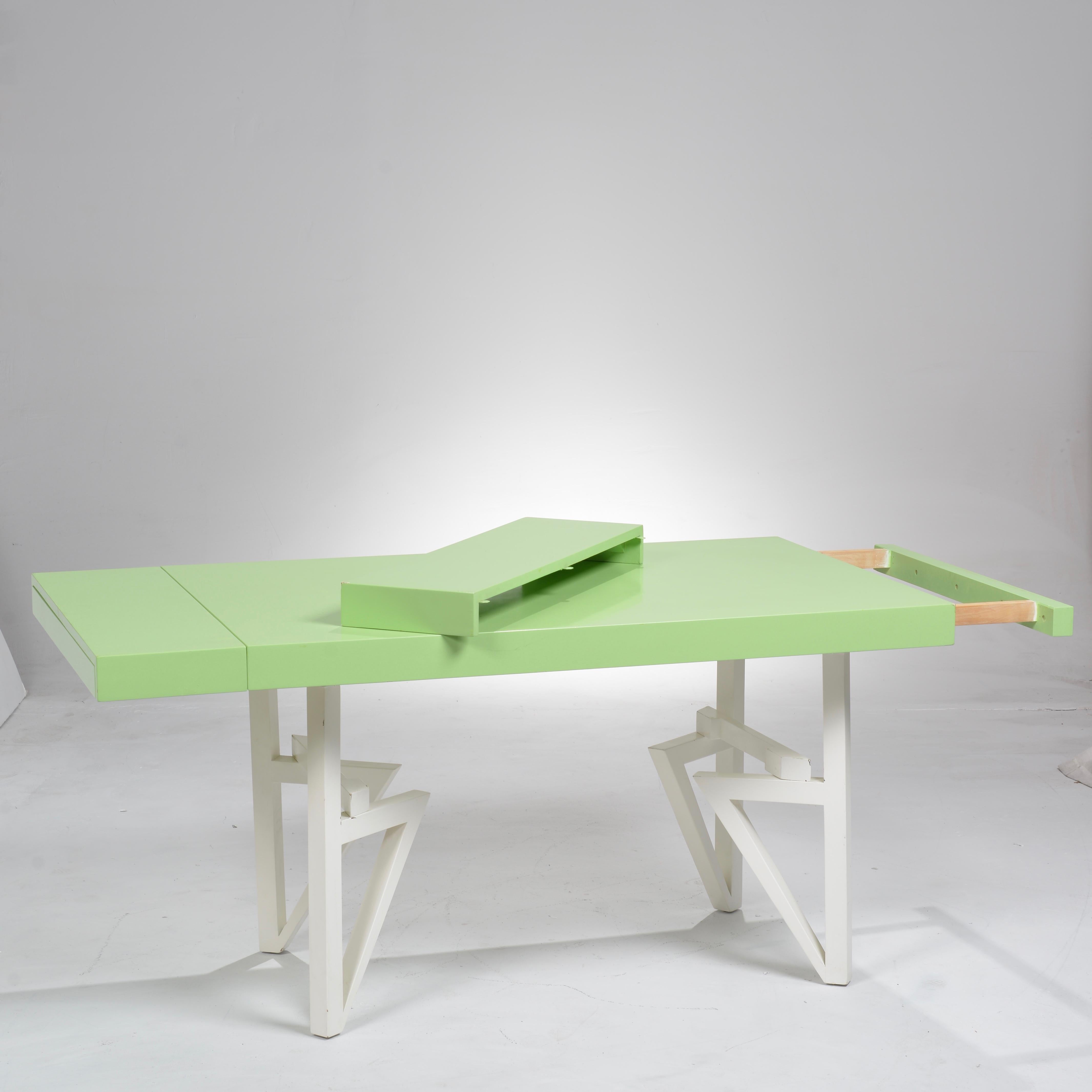 American Maximilian For Karp, Green Lacquered Geometric Dining Table For Sale