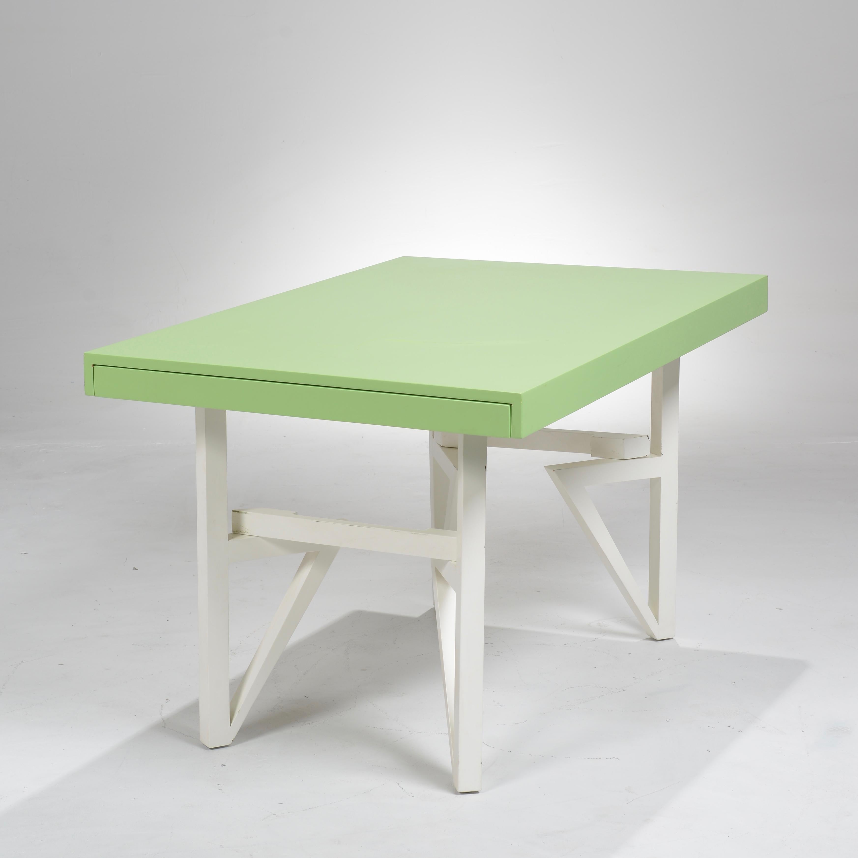 Wood Maximilian For Karp, Green Lacquered Geometric Dining Table For Sale