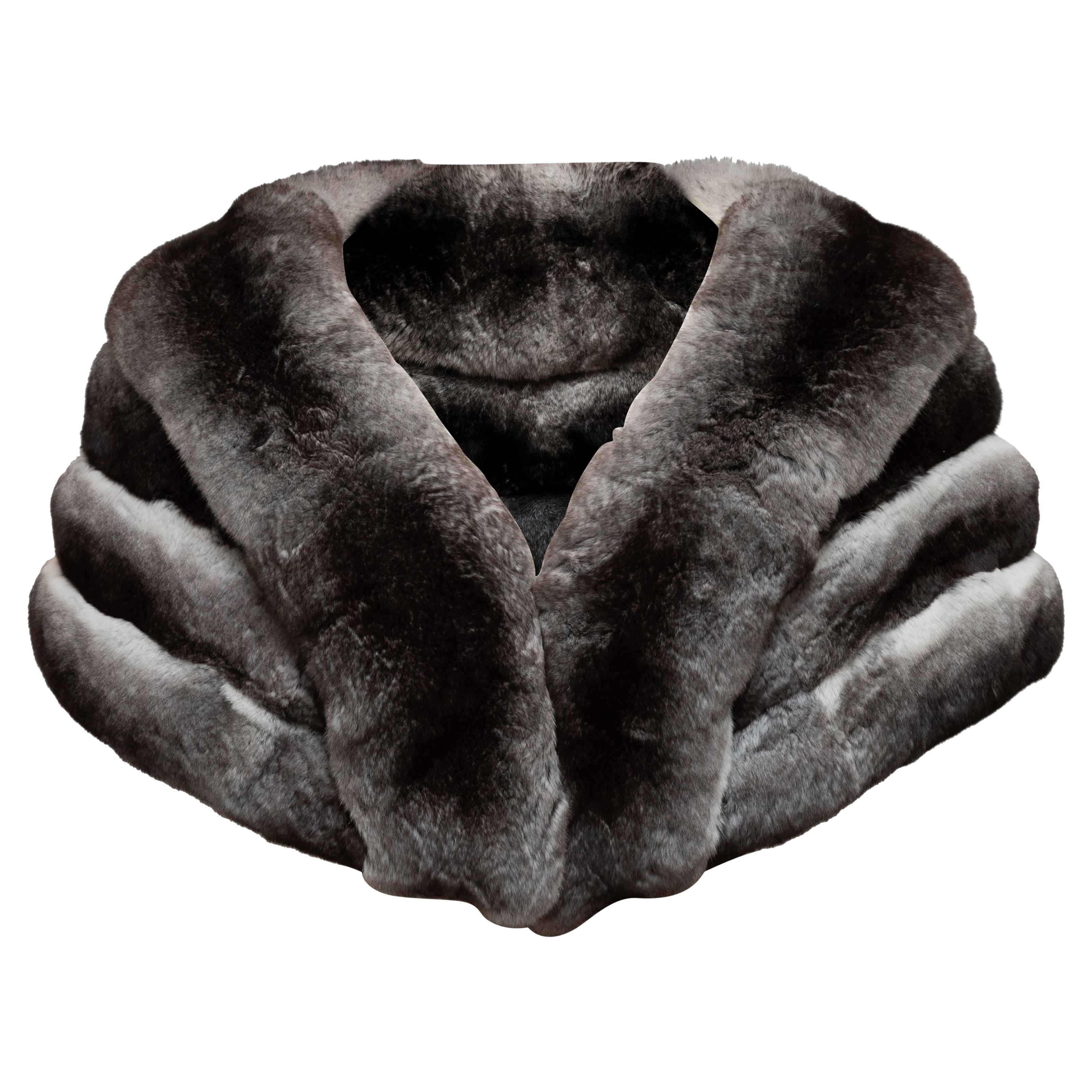 Maximilian  Grey 
Black Chinchilla Fur Wrap