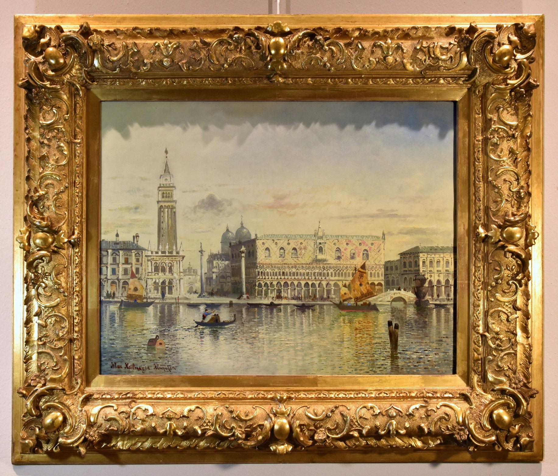 VeneziaSee Water Landscape Marina Heilmaier 19° Secolo Dipinto olio su tela Arte - Painting Espressionista di Maximilian Heilmaier (1869 - 1923)