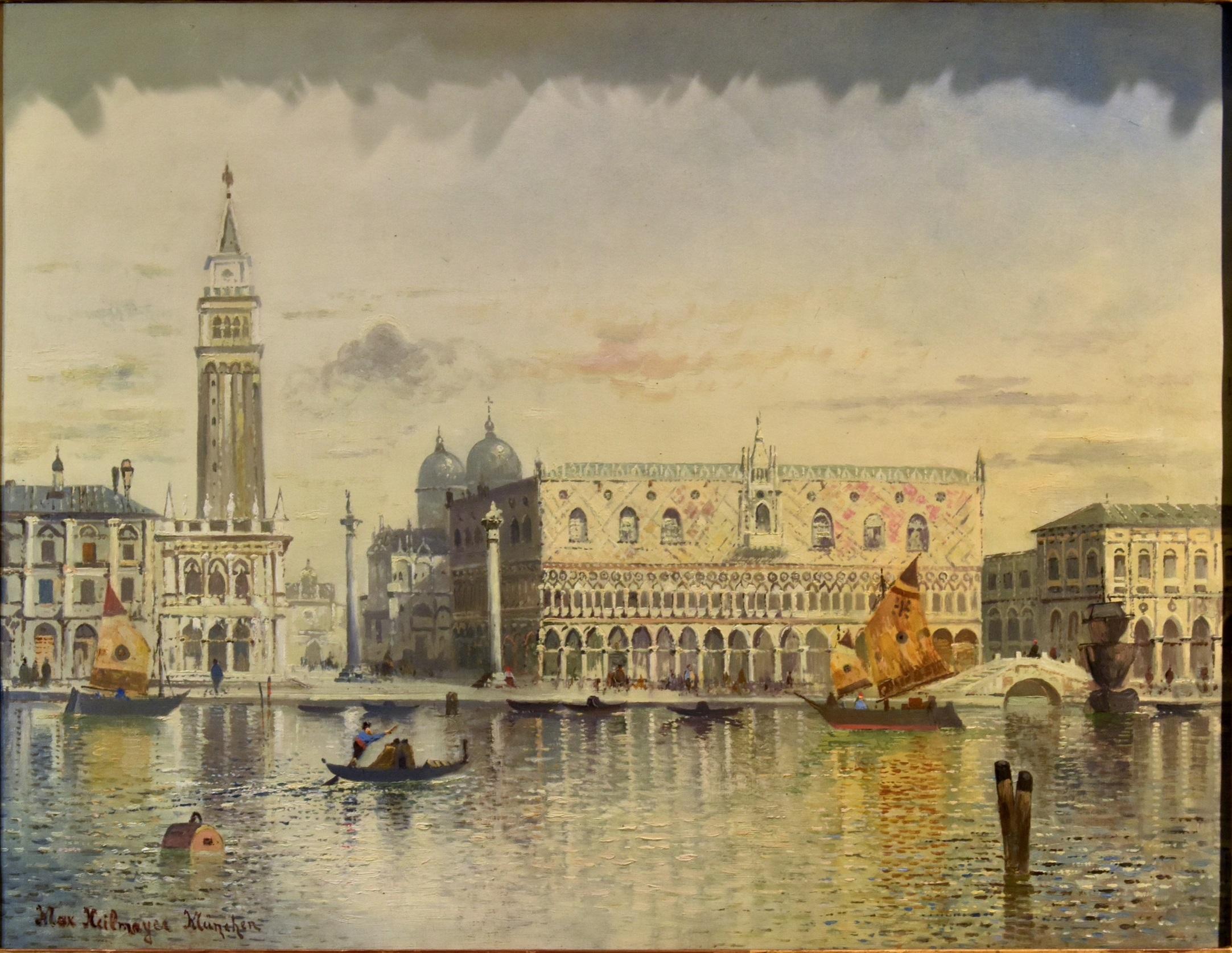 Maximilian Heilmaier (1869 Isen - 1923 Monaco)
Firmato Max Heilmaier Munchen in basso a sinistra.

Venezia con Piazza San Marco e Palazzo Ducale dalla Laguna ( - LINK -)

Olio su tela
50 x 66 cm.
In bella cornice d'epoca 81 x 96 cm.

Bellissima