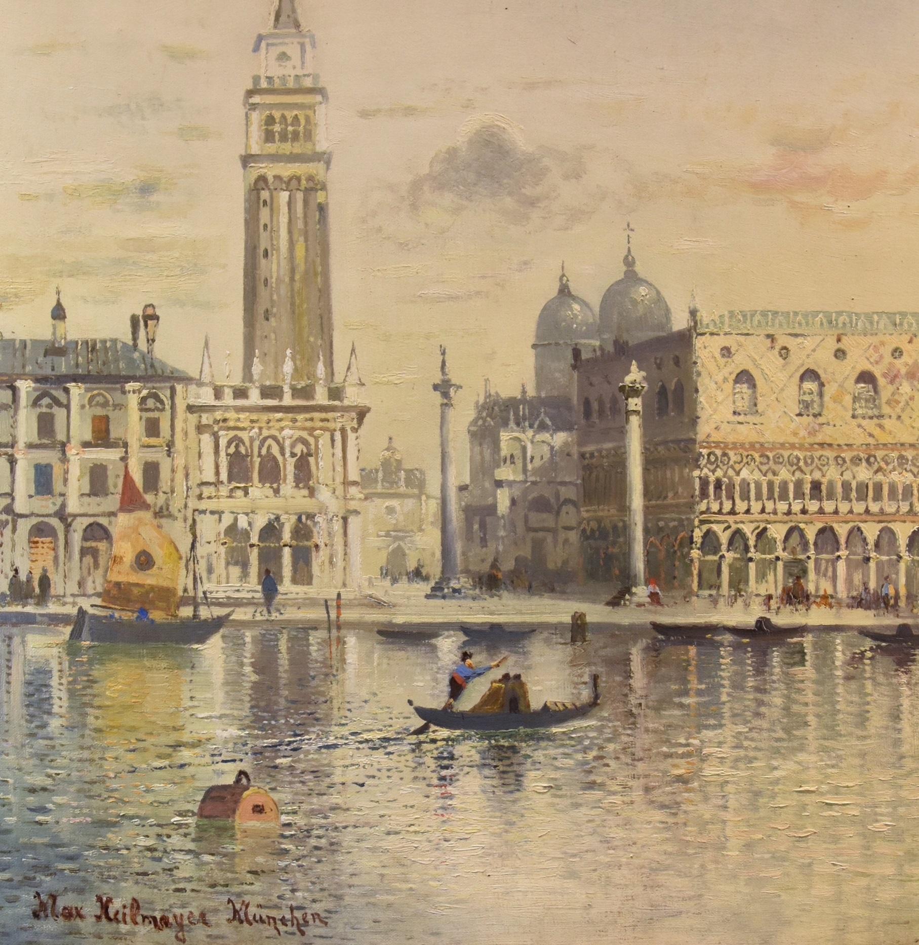 VeneziaSee Water Landscape Marina Heilmaier 19° Secolo Dipinto olio su tela Arte in vendita 2