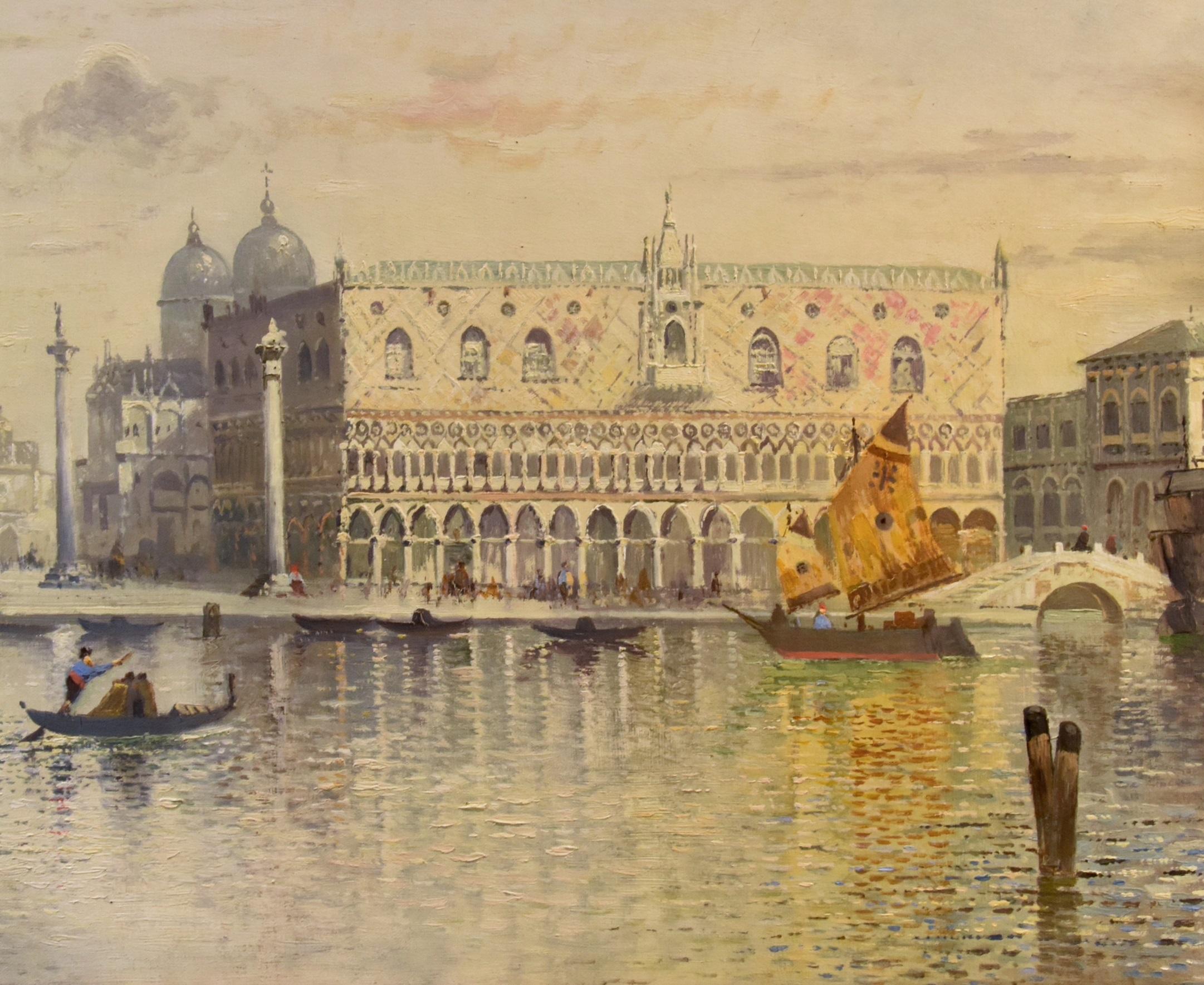 VeneziaSee Water Landscape Marina Heilmaier 19° Secolo Dipinto olio su tela Arte in vendita 4