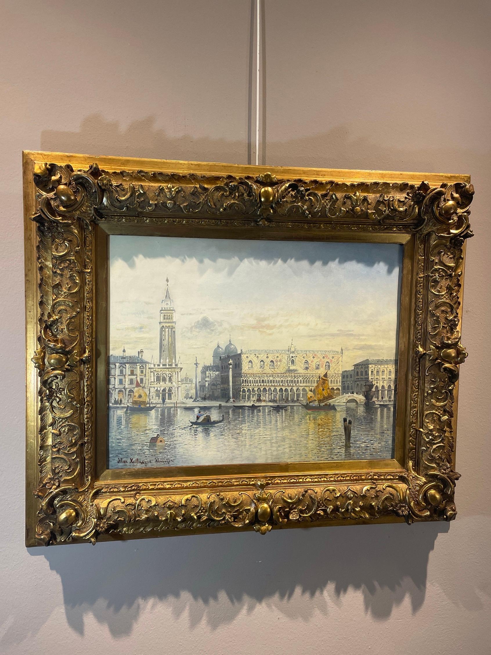 VeneziaSee Water Landscape Marina Heilmaier 19° Secolo Dipinto olio su tela Arte in vendita 5