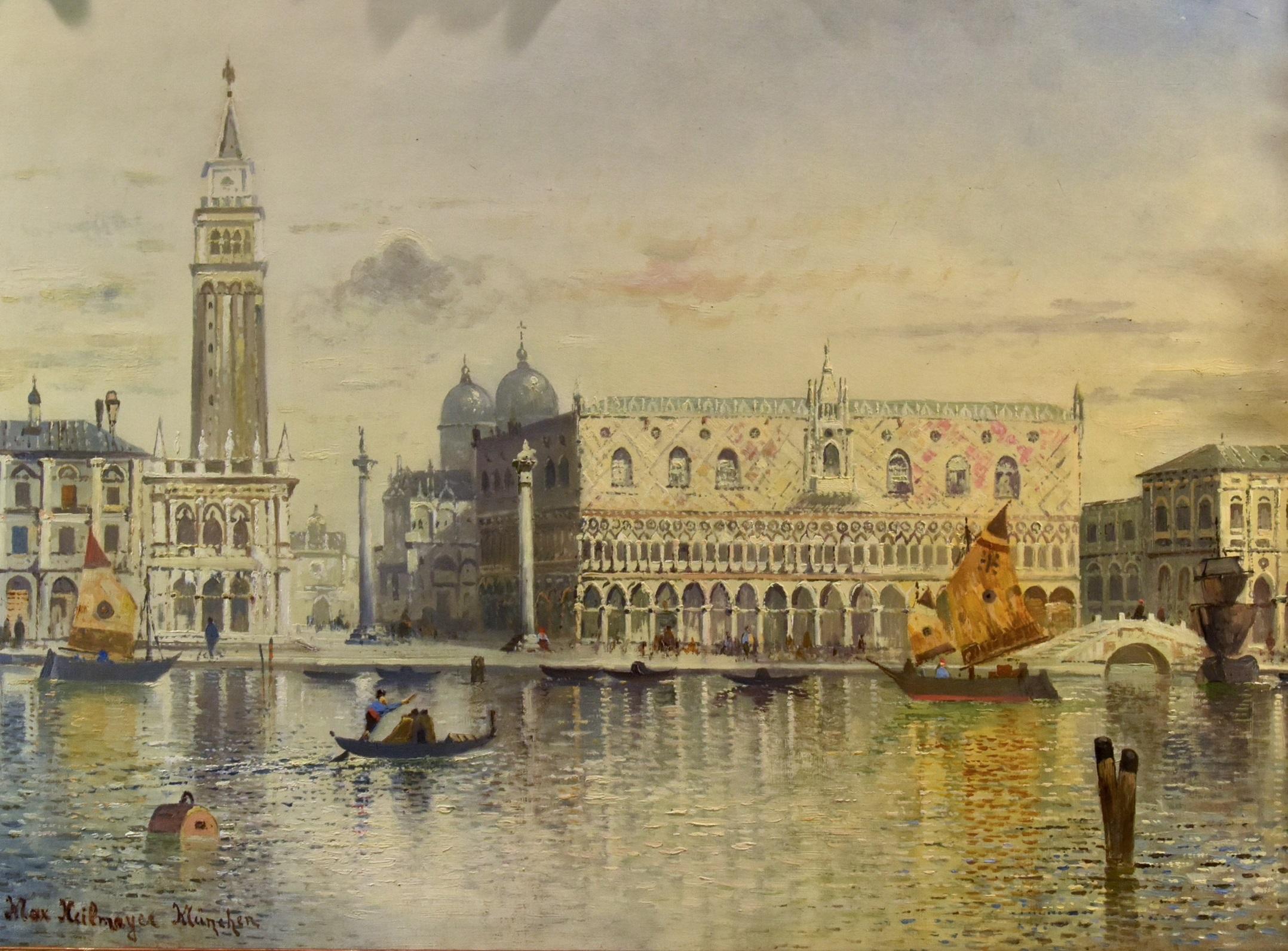 VeneziaSee Water Landscape Marina Heilmaier 19° Secolo Dipinto olio su tela Arte - Painting di Maximilian Heilmaier (1869 - 1923)