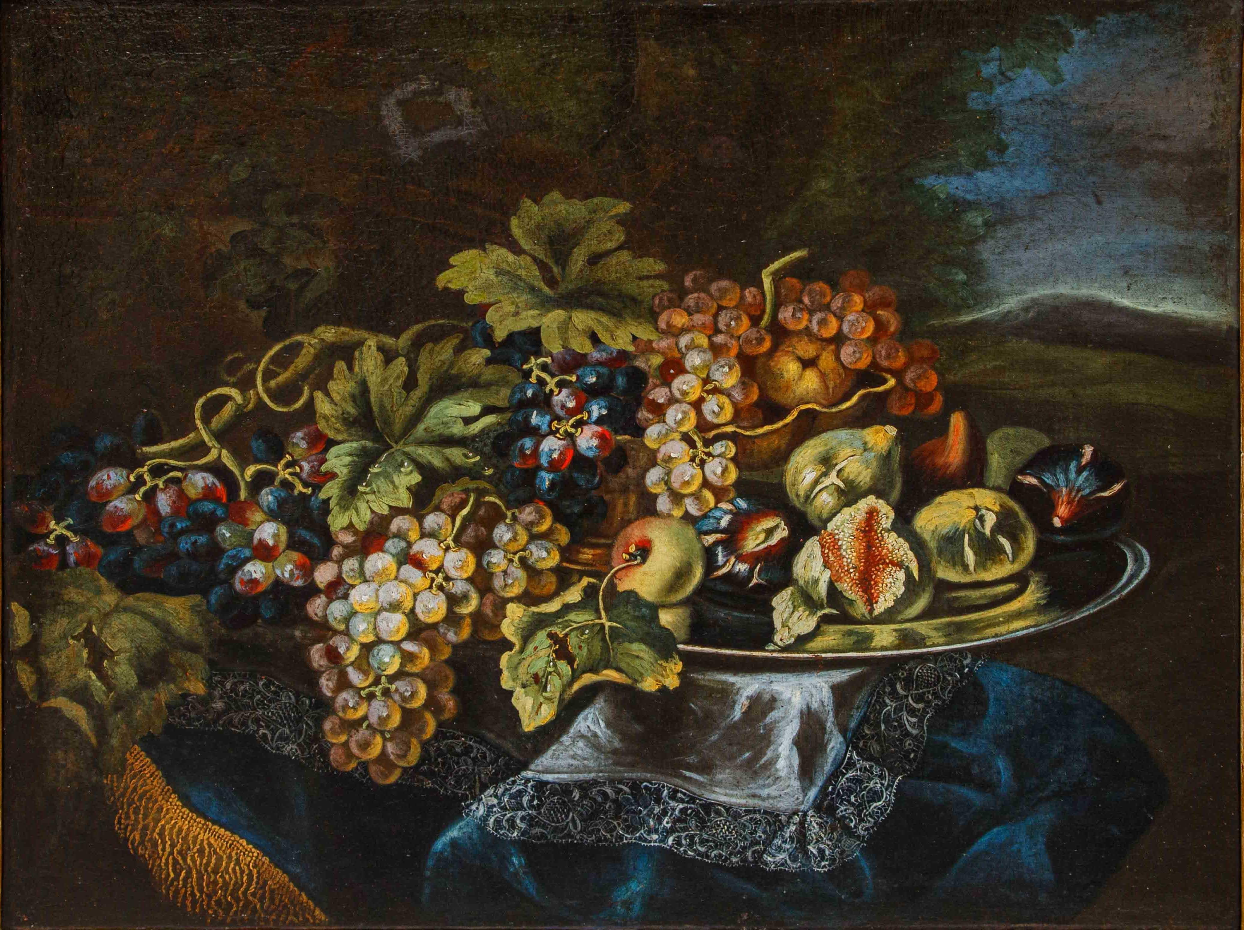Coppia di Nature Morte  con angurie, uva e fichi di Maximilian Pfeiler For Sale 10