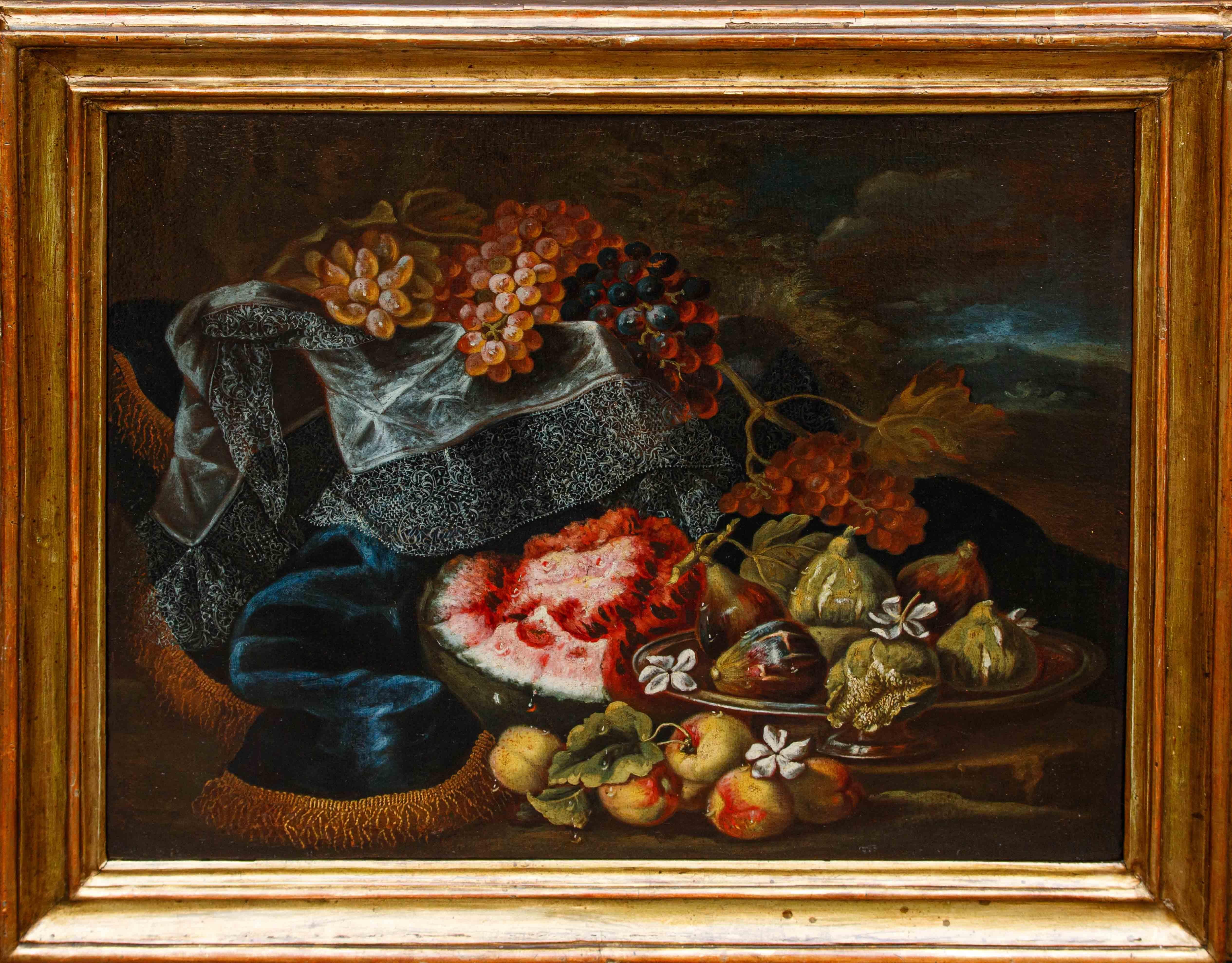 Coppia di Nature Morte  con angurie, uva e fichi di Maximilian Pfeiler For Sale 2