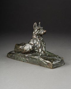 Maximilien Fiot : "Lying Dog", Patinated Bronze, Founder Susse Frères C. 1930