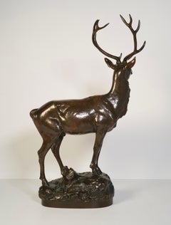 Deer stag by Maximilien Fiot - Bronze Sculpture, Signed, Circa 1910