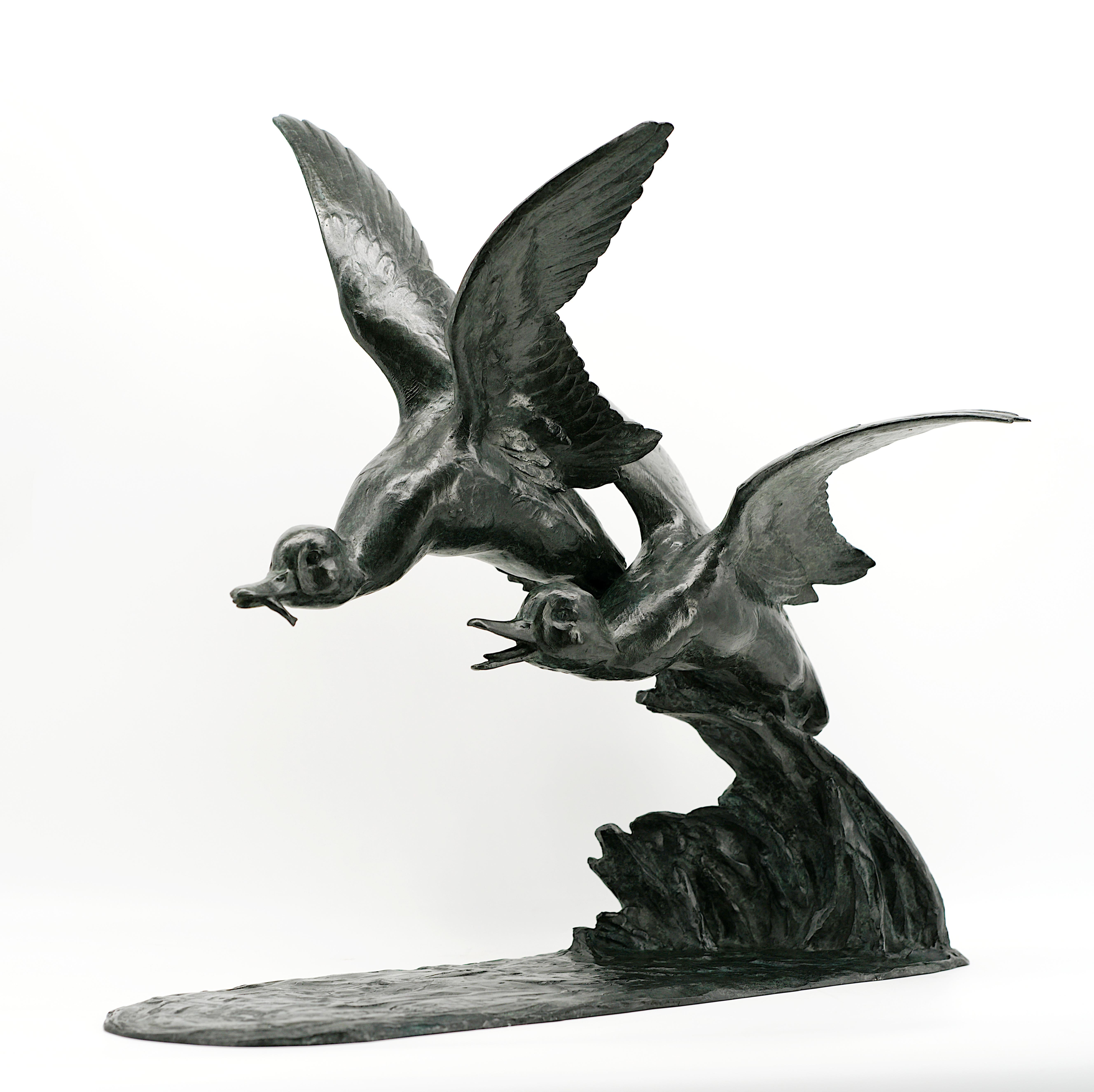 Early 20th Century Maximilien FIOT, The Flight of the Ducks Sculpture, 1910s For Sale