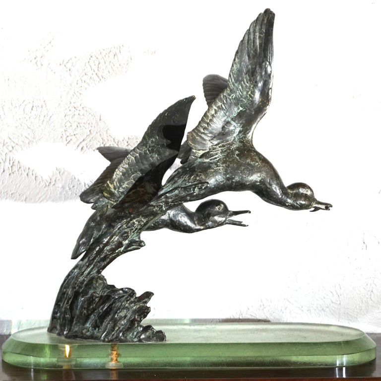 Maximilien-Louis Fiot Bronze Ducks In Flight Sculpture For Sale 3