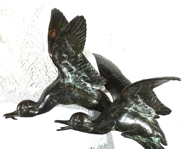 Cast Maximilien-Louis Fiot Bronze Ducks In Flight Sculpture For Sale