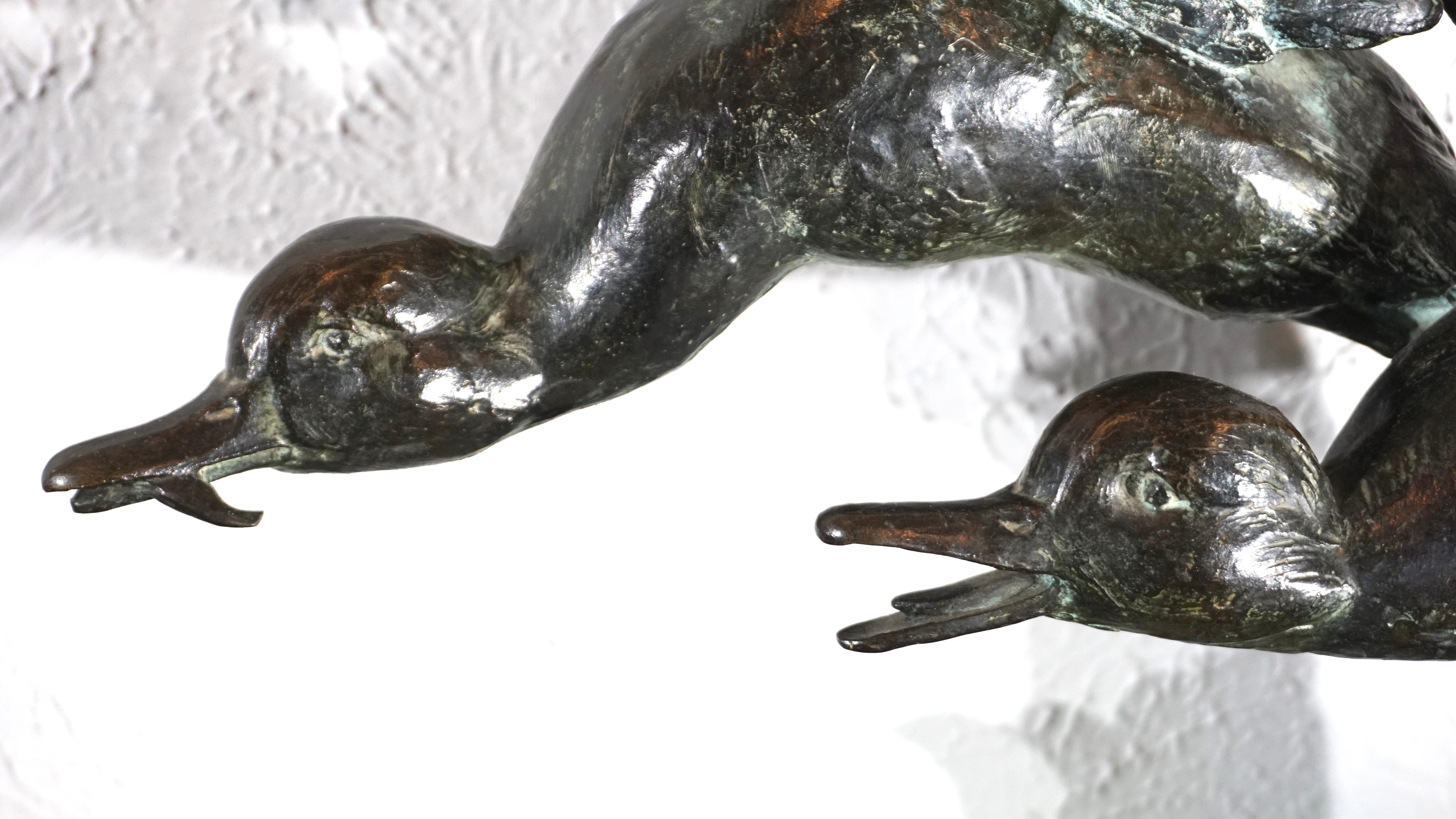 Early 20th Century Maximilien-Louis Fiot Bronze Ducks In Flight Sculpture