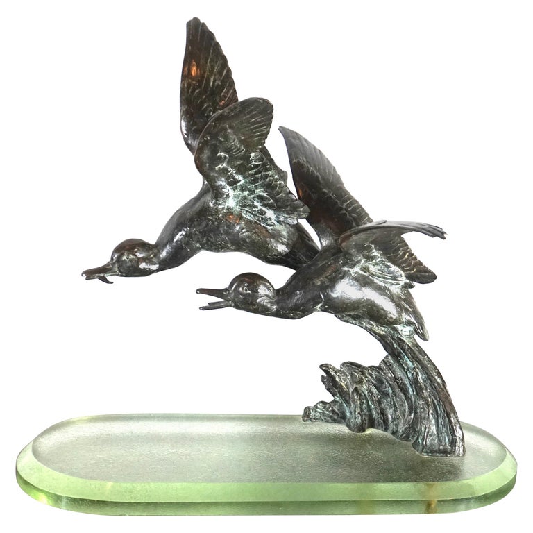 Maximilien-Louis Fiot Bronze Ducks In Flight Sculpture For Sale