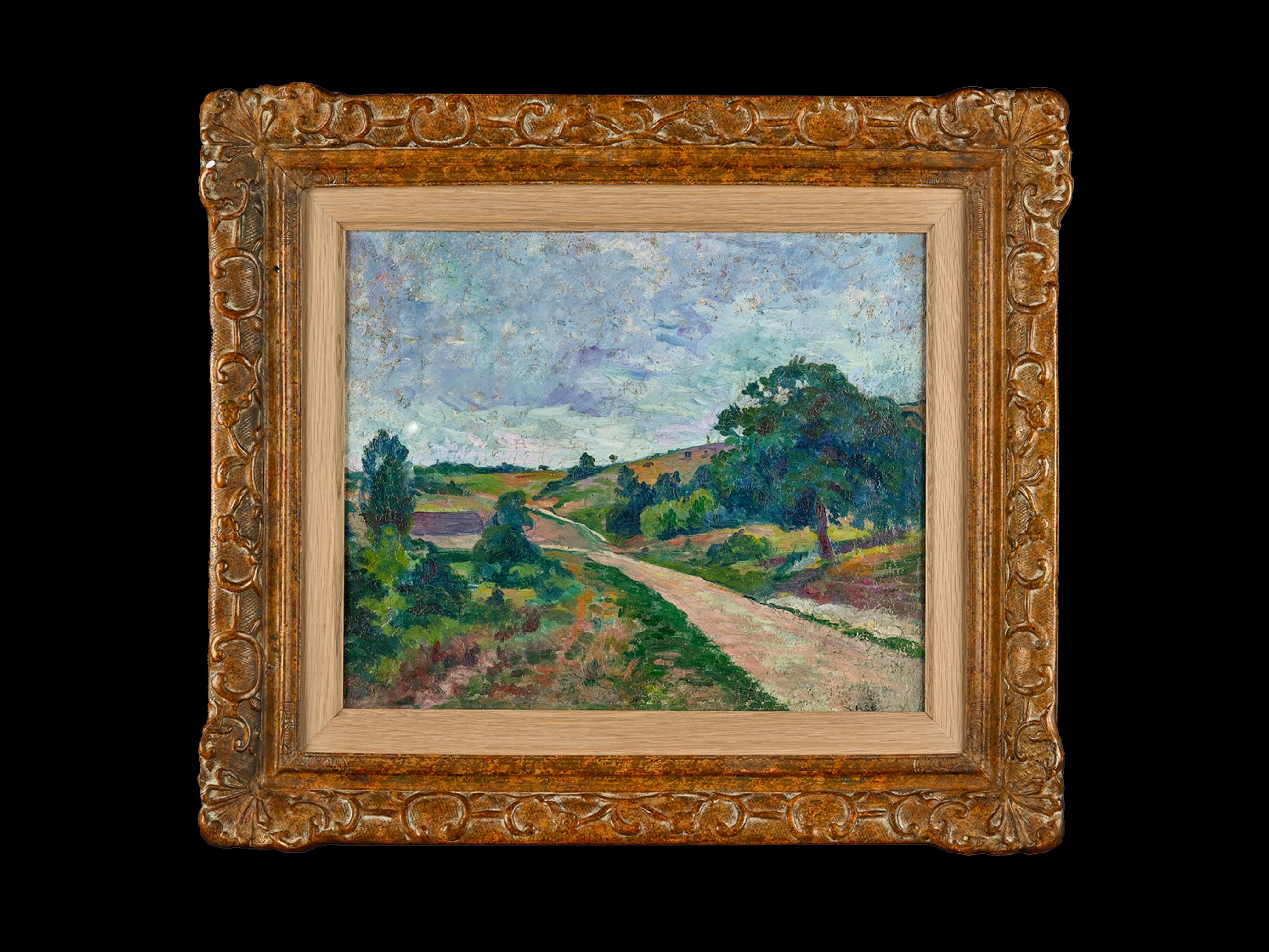 Après-midi Provence, Sud de la France Peinture de paysage impressionniste, violet - Painting de Maximilien Luce