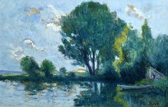 Bords de Seine - 19th Century Oil, Trees in Riverscape by Maximillien Luce