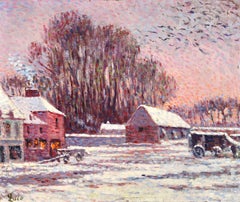 Chaumieres sous la neige - Impressionist Landscape Painting by Maximillien Luce