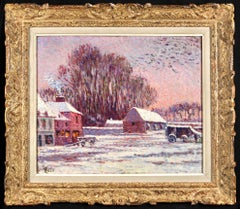 Chaumieres sous la neige - Impressionist Landscape Painting by Maximillien Luce