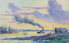 Coucher de Soleil - Rotterdam - Impressionist Landscape Oil by Maximillien Luce