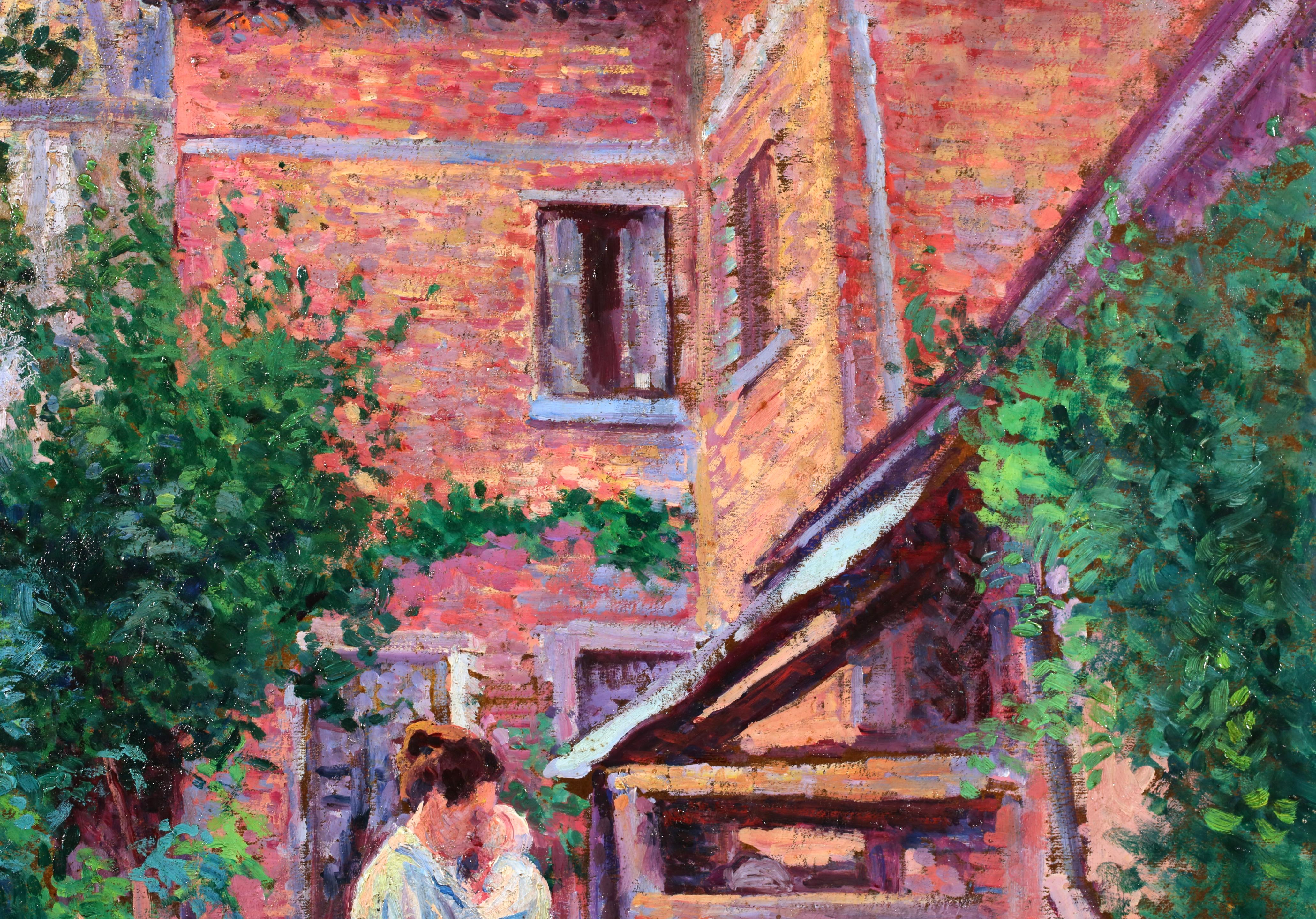 Jardin a Gisors - Figures impressionnistes dans un paysage Huile de Maximillien Luce - Impressionnisme Painting par Maximilien Luce