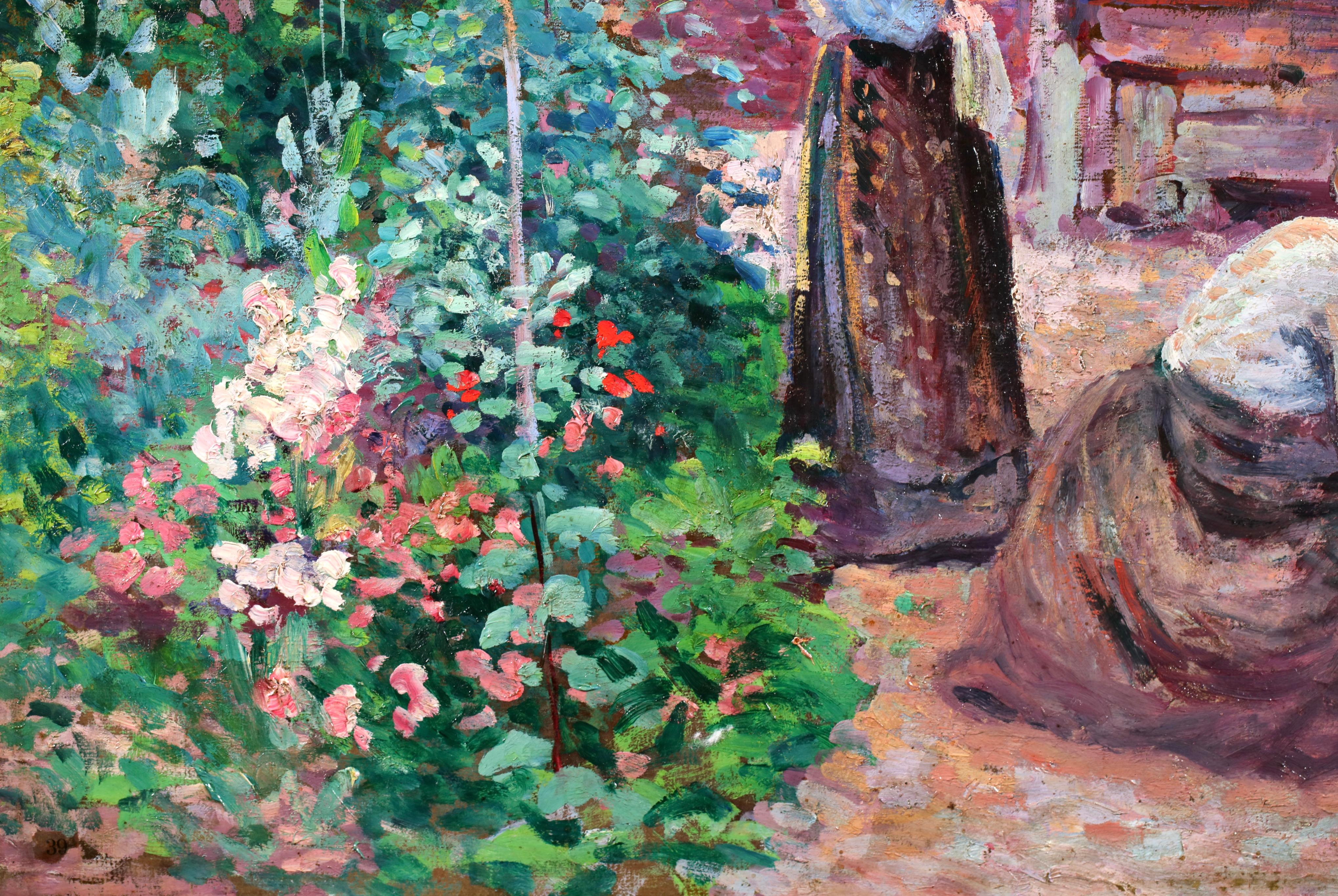 Jardin a Gisors - Figures impressionnistes dans un paysage Huile de Maximillien Luce en vente 1