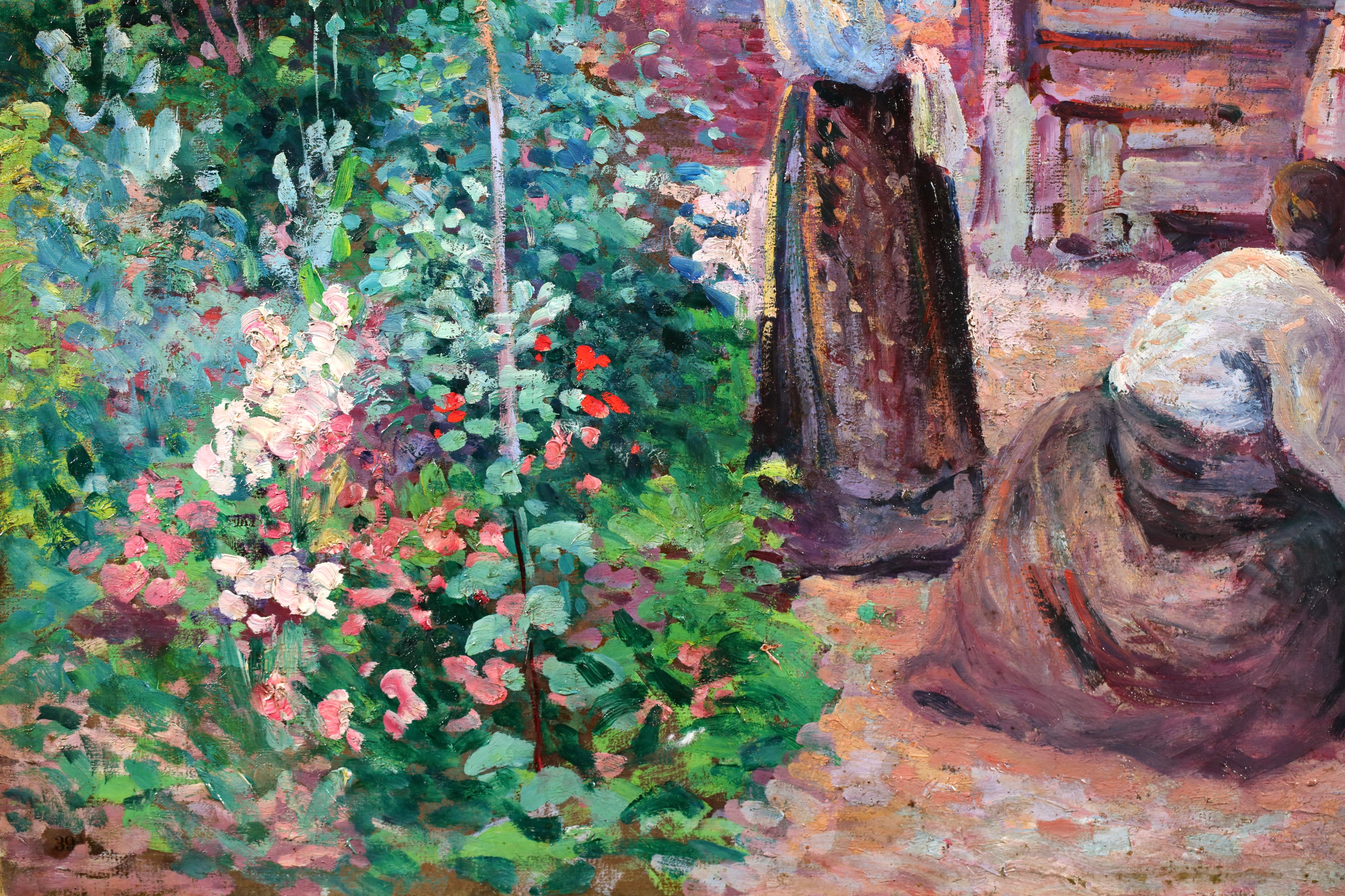 Jardin a Gisors - Figures impressionnistes dans un paysage Huile de Maximillien Luce en vente 2