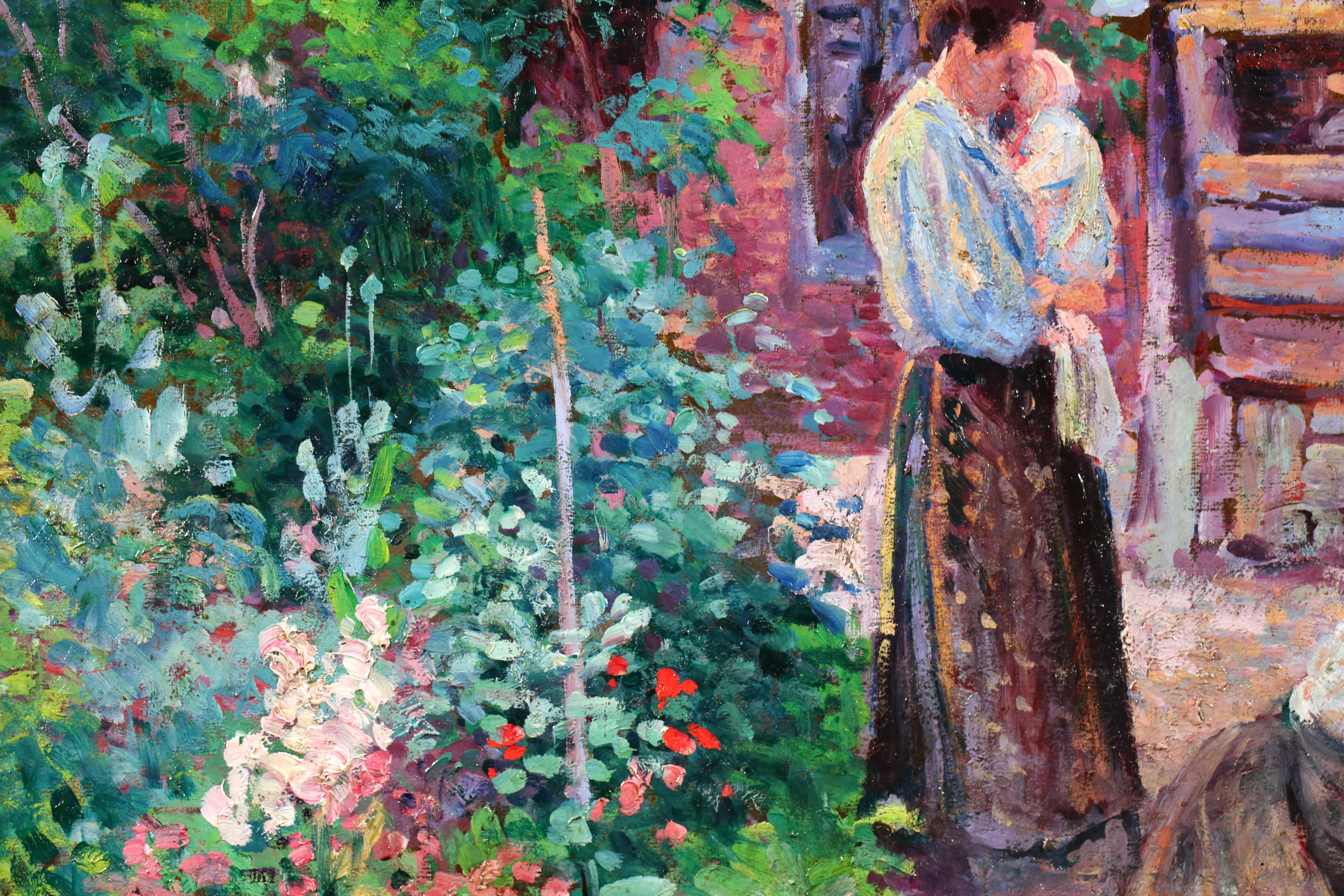 Jardin a Gisors - Figures impressionnistes dans un paysage Huile de Maximillien Luce en vente 3