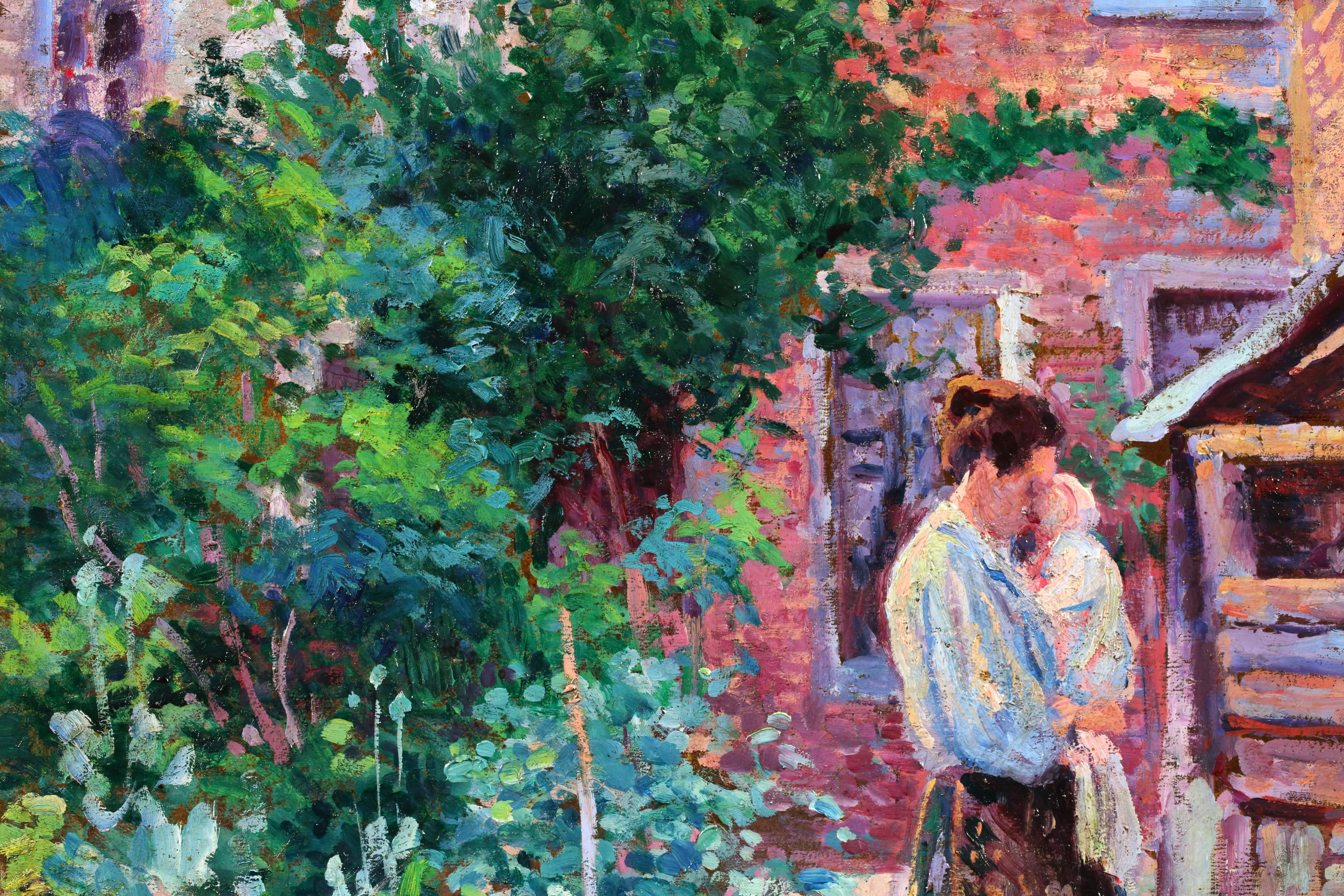 Jardin a Gisors - Figures impressionnistes dans un paysage Huile de Maximillien Luce en vente 4