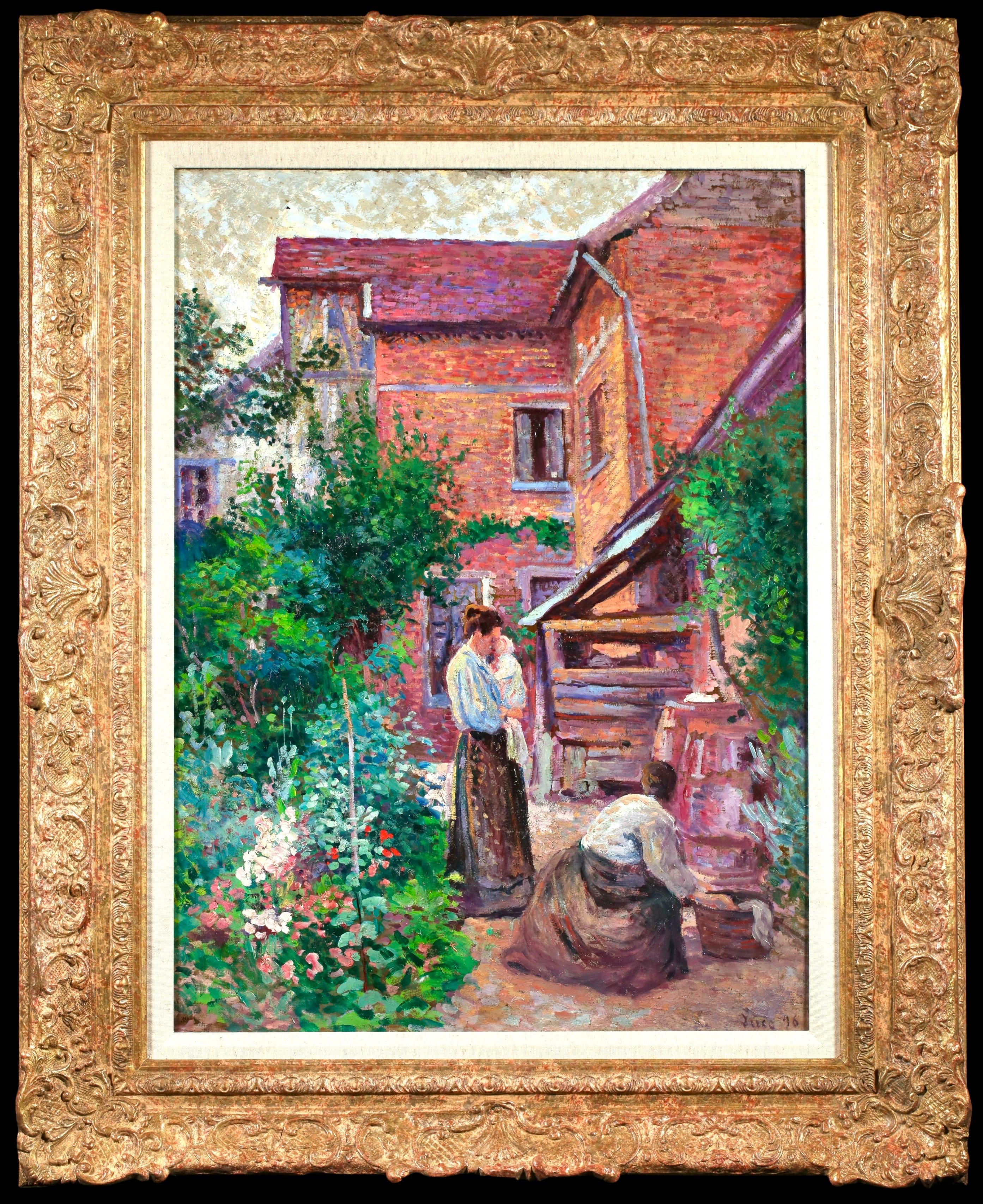 Landscape Painting Maximilien Luce - Jardin a Gisors - Figures impressionnistes dans un paysage Huile de Maximillien Luce