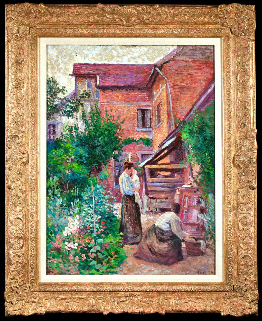 Jardin a Gisors - Impressionist Figures in Landscape Oil by Maximillien Luce