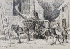 Grande disegno a tecnica mista con scena di fattoria di Maximilien Luce