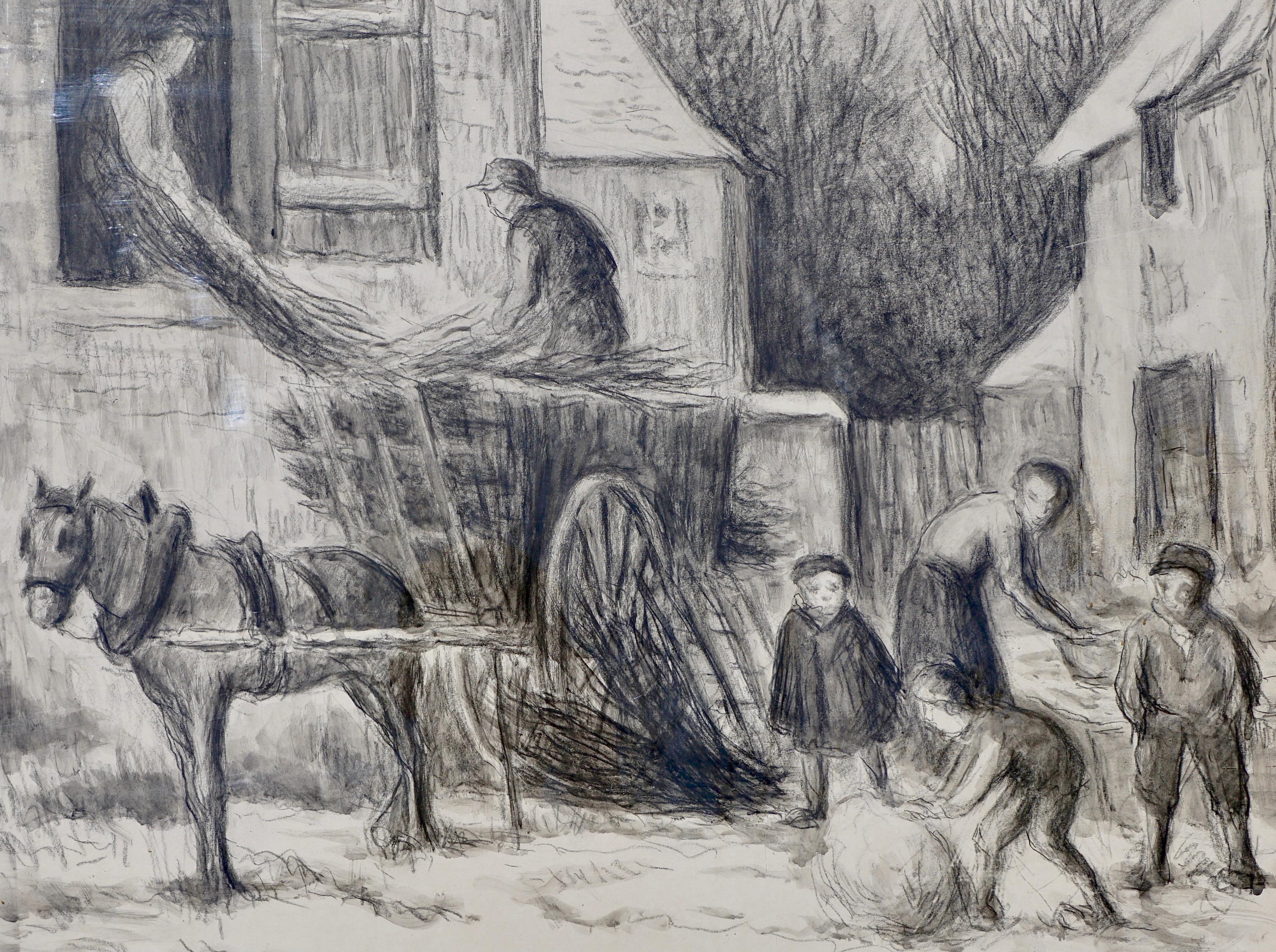 Grande disegno a tecnica mista con scena di fattoria di Maximilien Luce in vendita 2