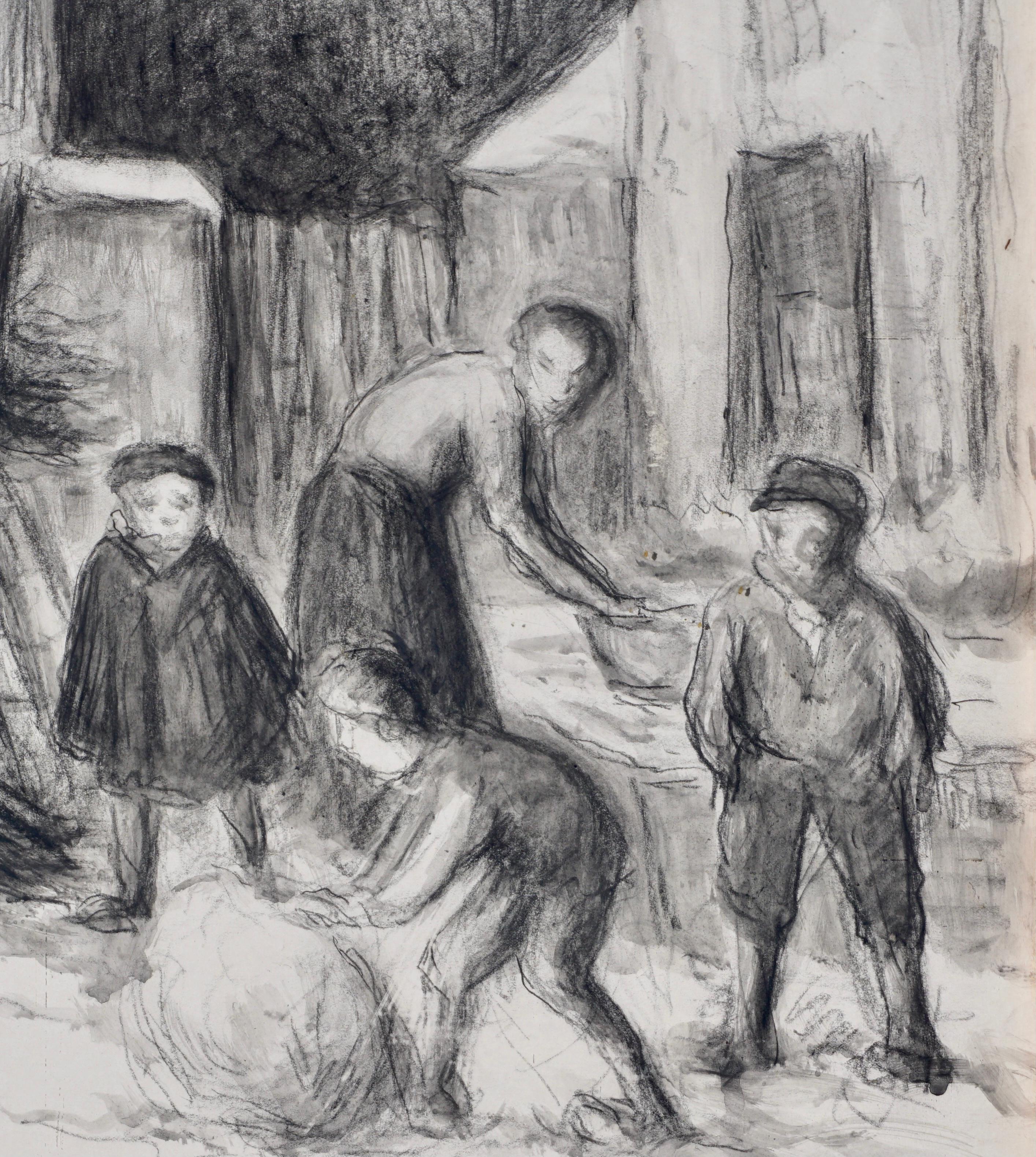 Grande disegno a tecnica mista con scena di fattoria di Maximilien Luce in vendita 3