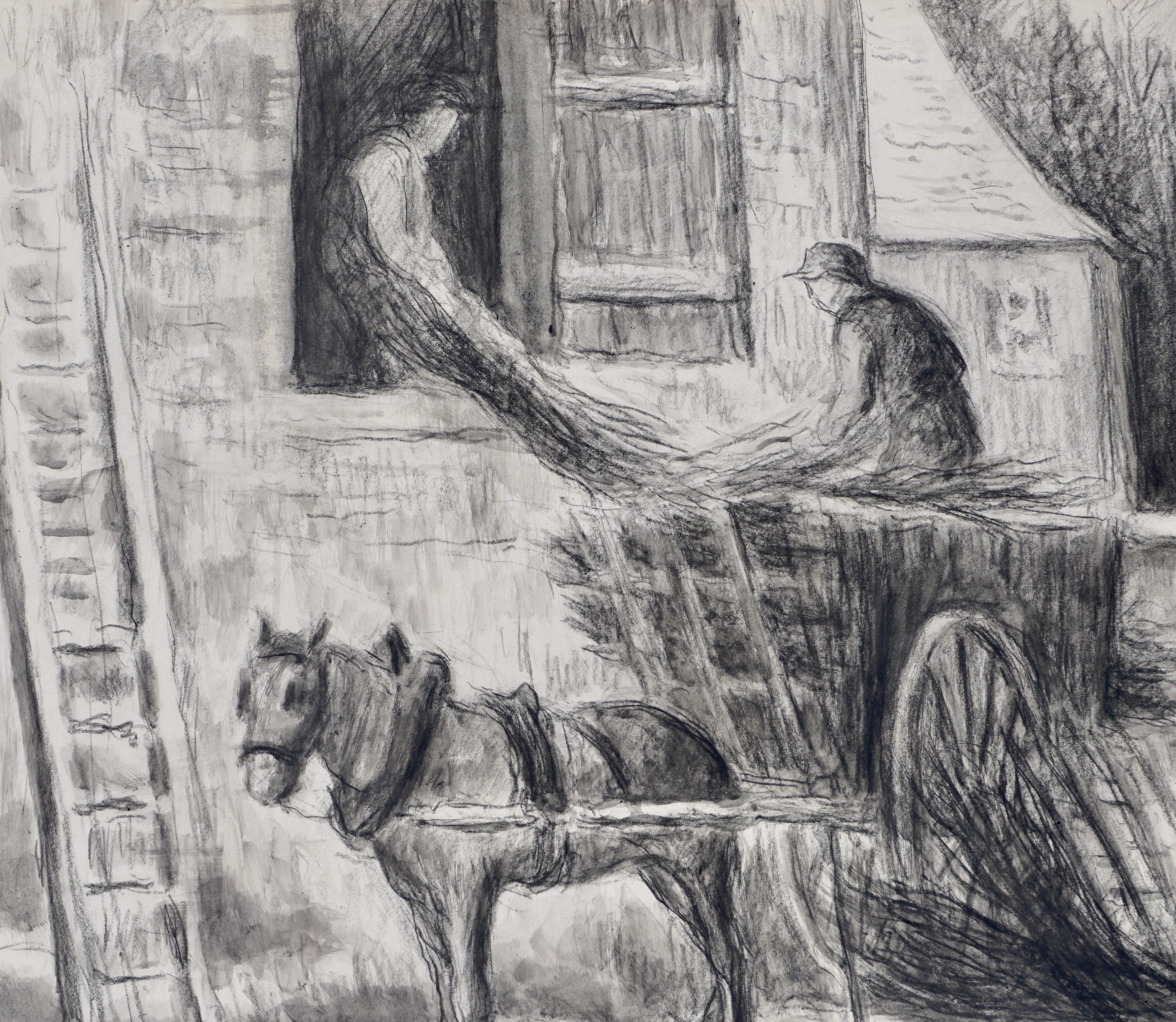 Grande disegno a tecnica mista con scena di fattoria di Maximilien Luce in vendita 4