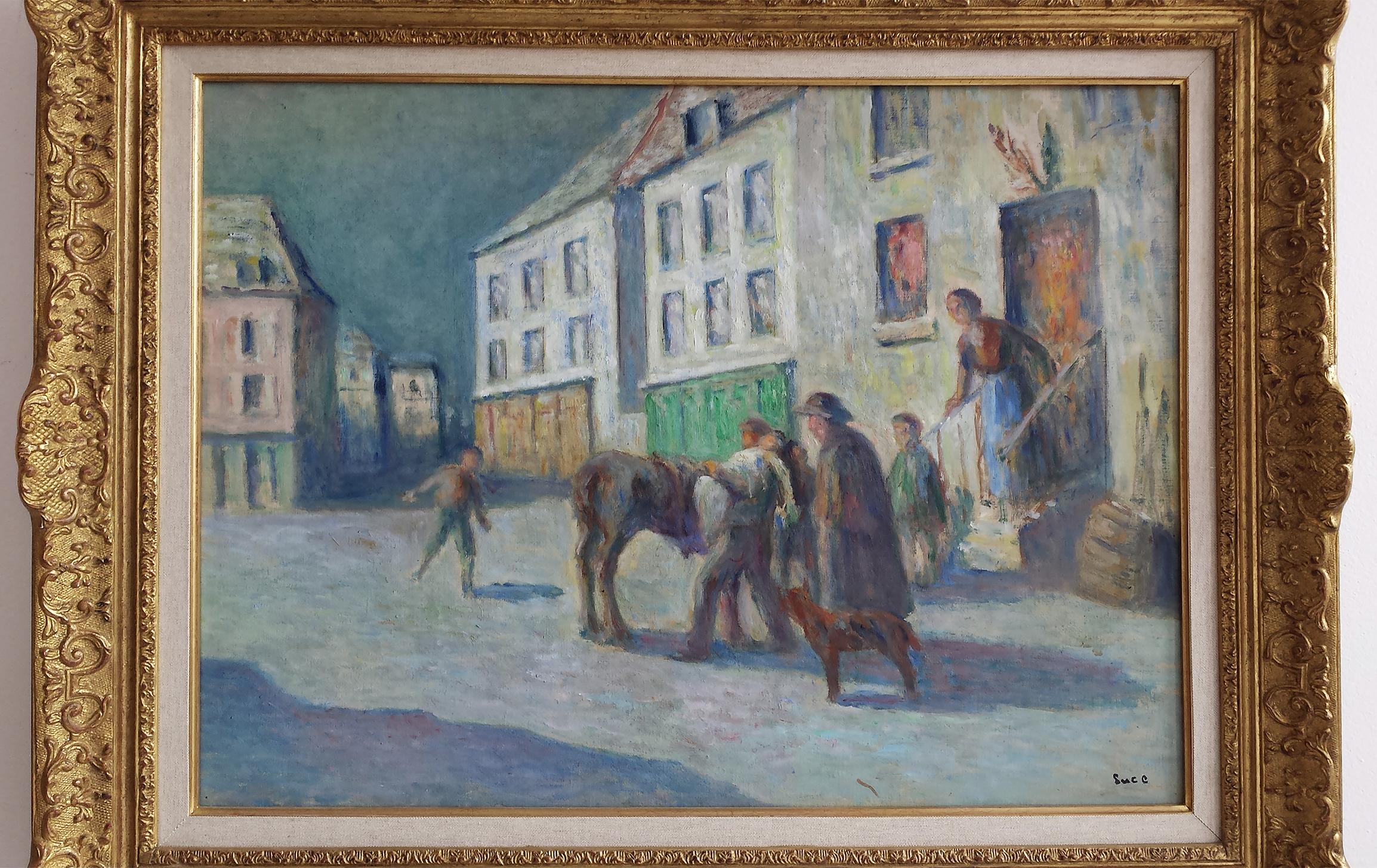 Le Depart - Man Gets off Horse  - Painting by Maximilien Luce