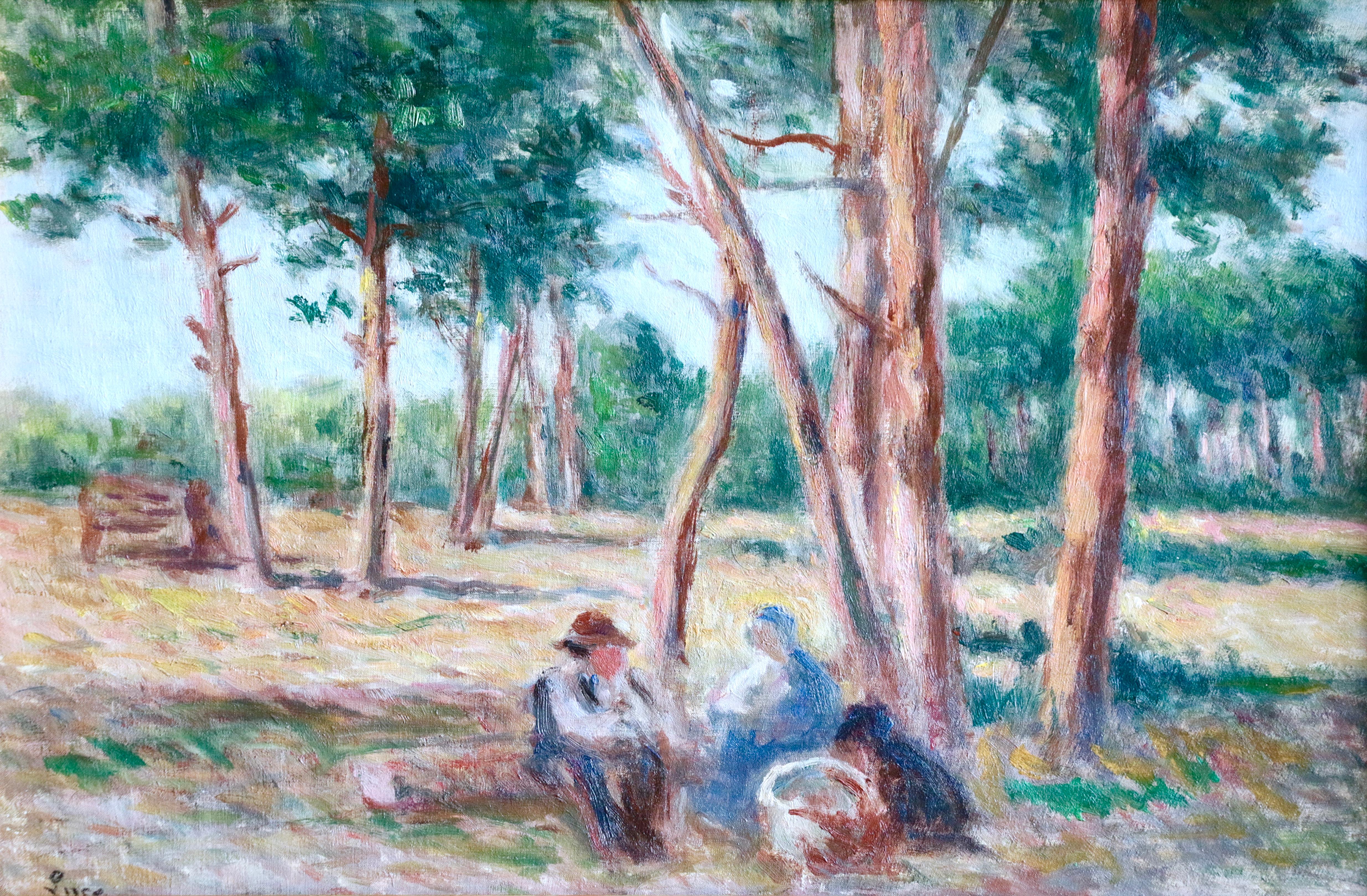 Maximilien Luce Figurative Painting - "Le Repos a Rolleboise" Luce C.19th French Impressionist Figures in Landscape