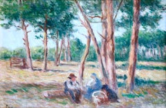 "Le Repos a Rolleboise" Luce C.19° Impressionista francese Figure nel paesaggio