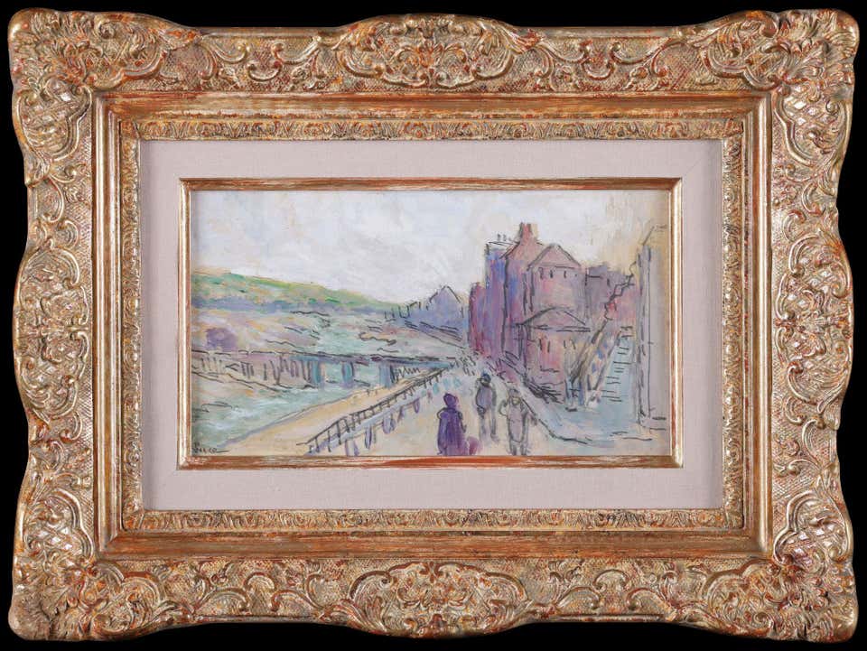LE TRÉPORT. A River View by Maximilien Luce. Antique oil . Neo-Impressionist