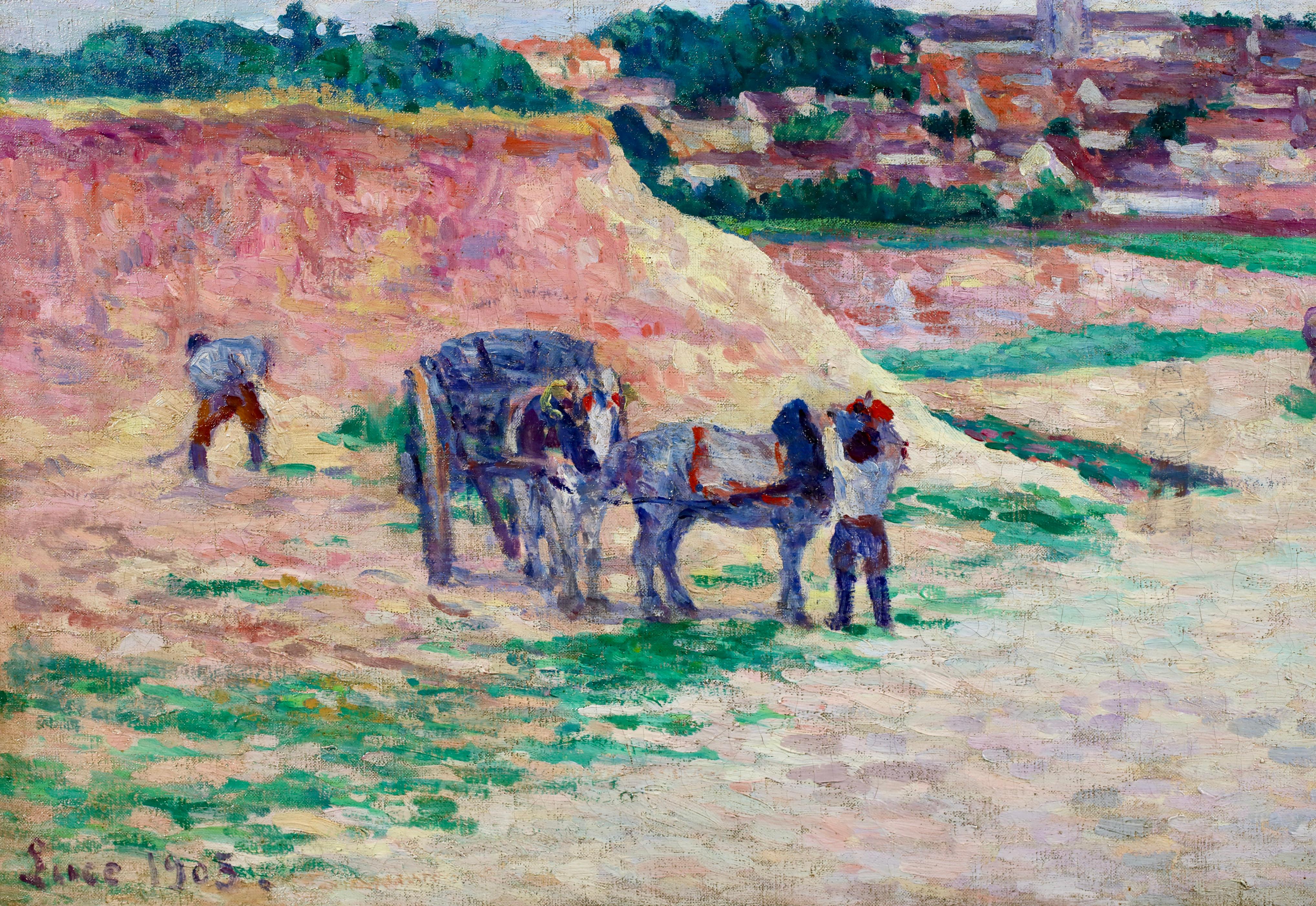 Figura en paisaje, óleo sobre lienzo firmado y fechado, del pintor impresionista francés Maximilien Luce. La obra representa una vista de la carretera que conduce al pueblo de Mereville, en Essonne, al norte de Francia. Pintado con el estilo