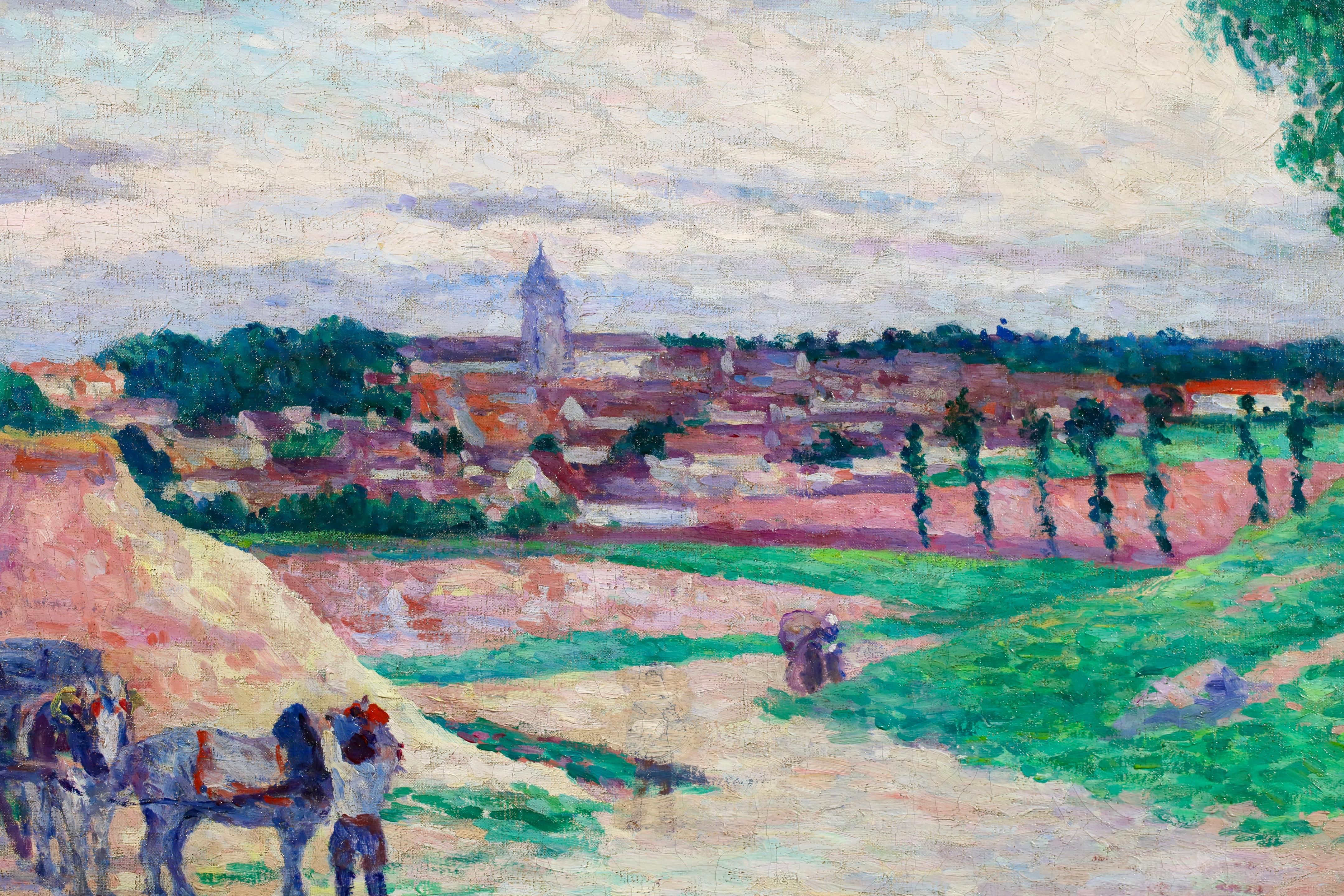 L'entree du village - Óleo impresionista Figuras en paisaje de Maximillien Luce en venta 2