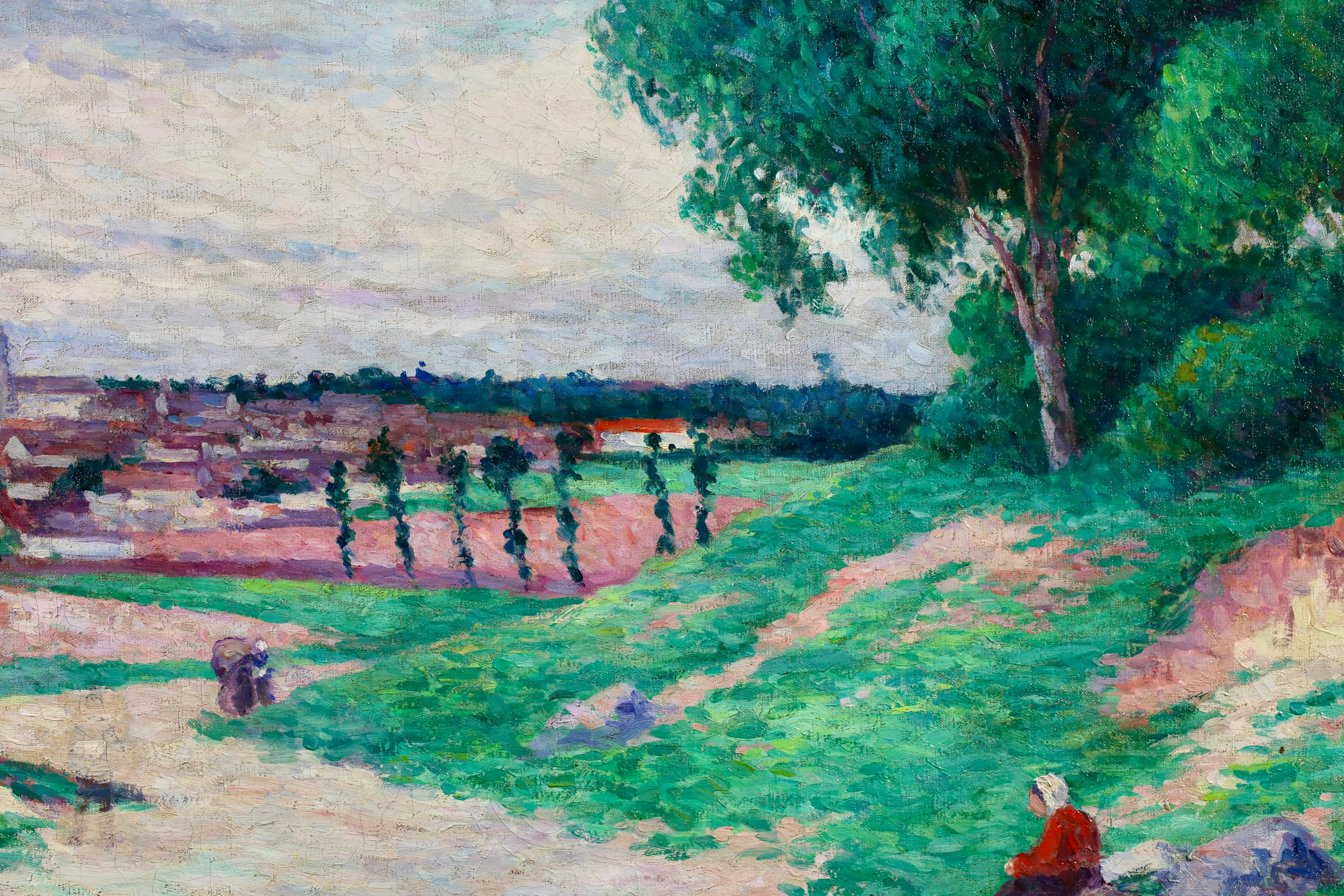 L'entree du village - Óleo impresionista Figuras en paisaje de Maximillien Luce en venta 3