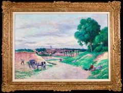 L'entree du village - Óleo impresionista Figuras en paisaje de Maximillien Luce