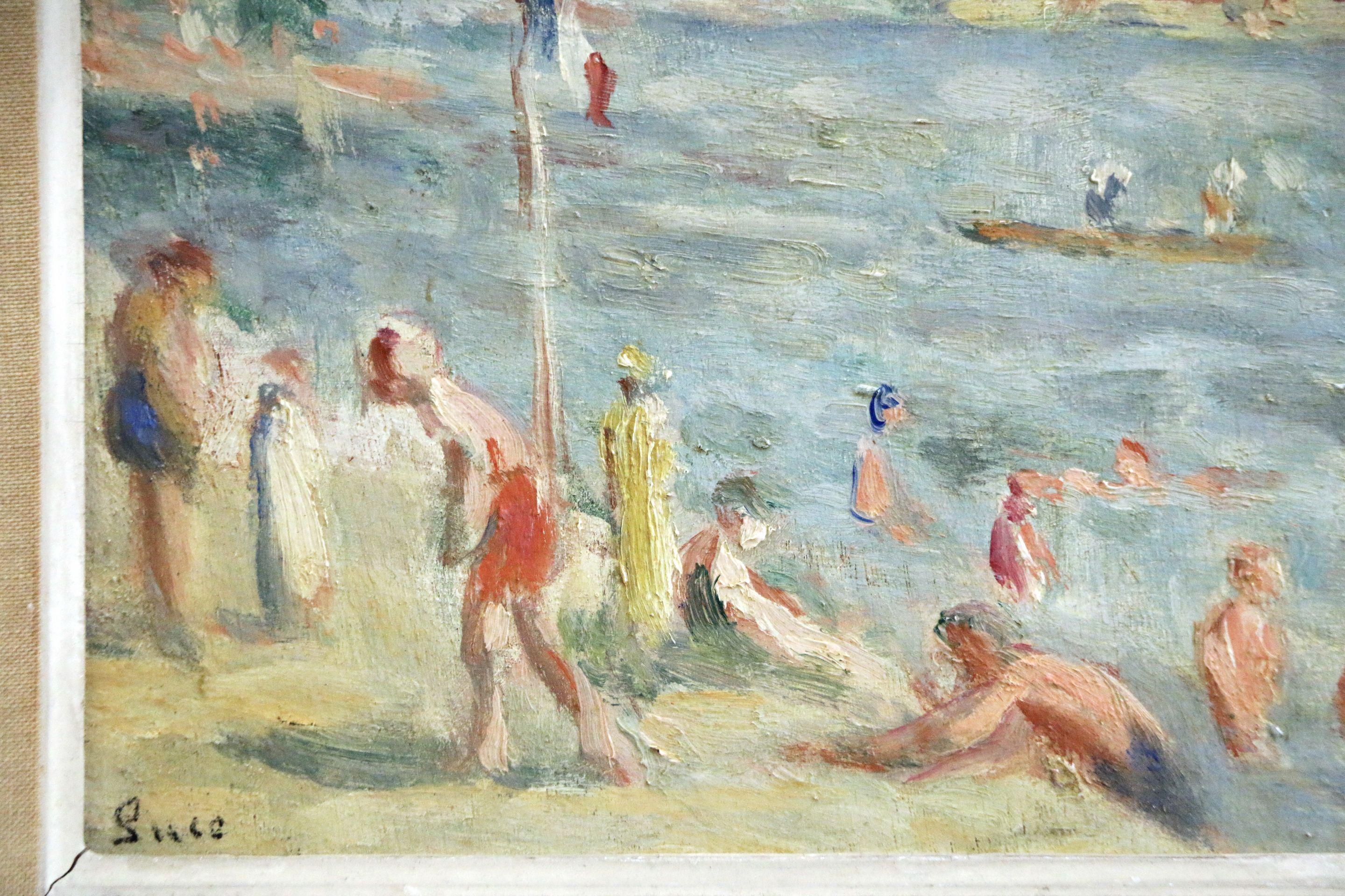 Les Baigneuses - 19th Century Oil, Figures at the Beach by Maximilien Luce 1