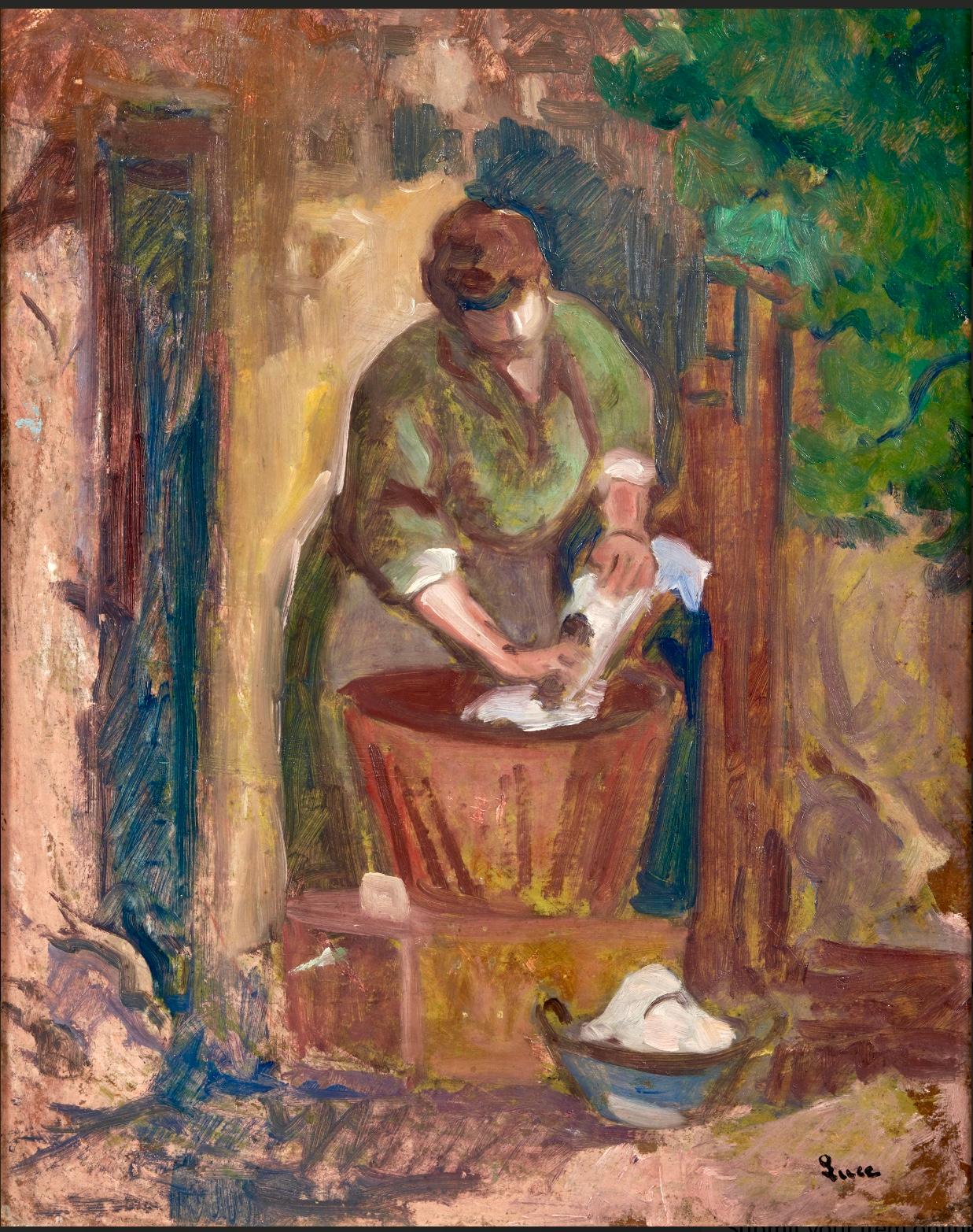 Maximilien Luce (francese, 1858-1941) Femme Lavant le Linge in vendita 2